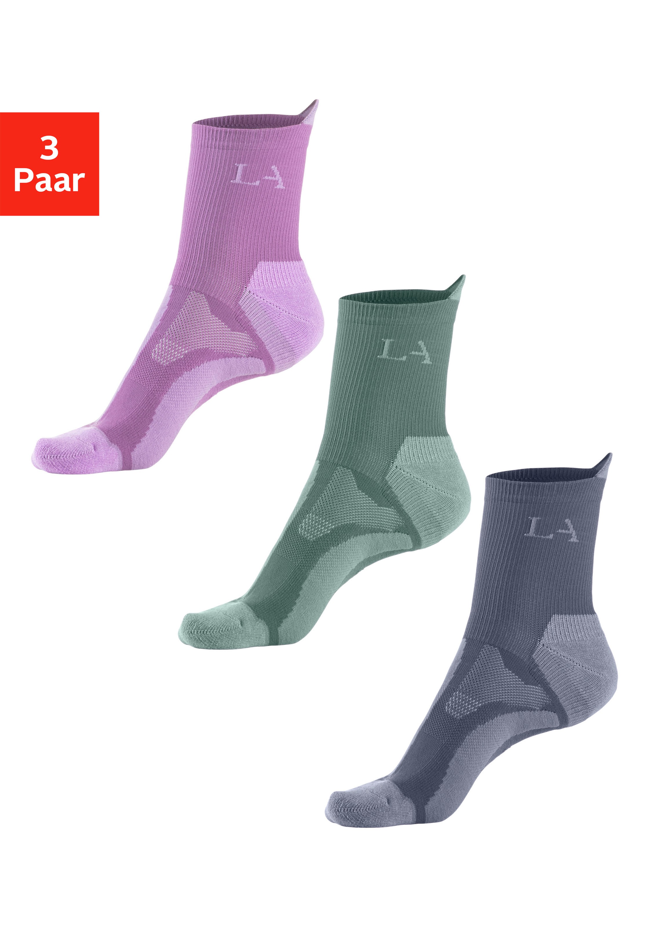 LASCANA ACTIVE Wandersocken Packung, 3 Stk. tlg. mit verstärkten Belastungszonen