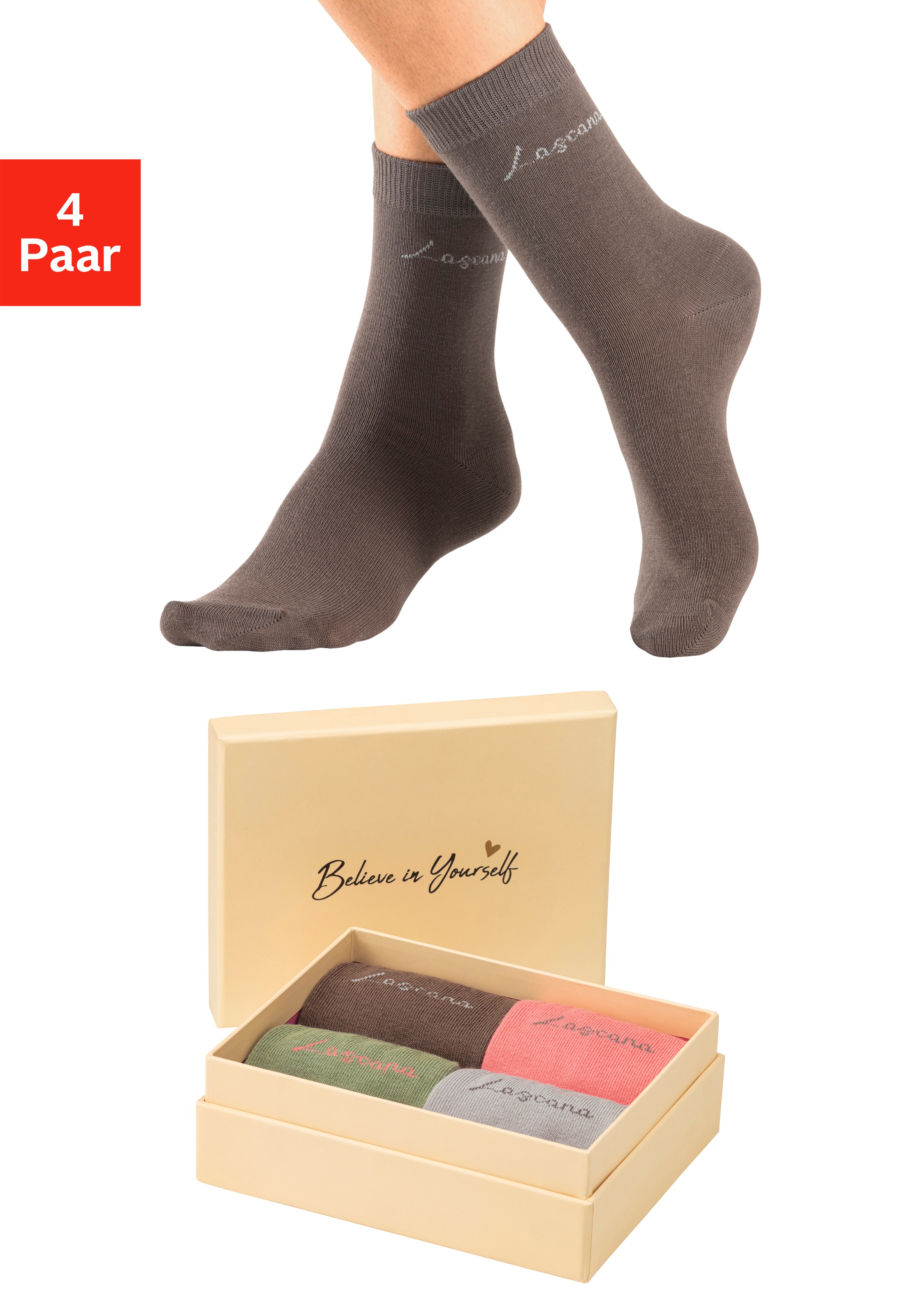 LASCANA Basicsocken Box, 4 Stk. tlg. in ansprechender Geschenkbox