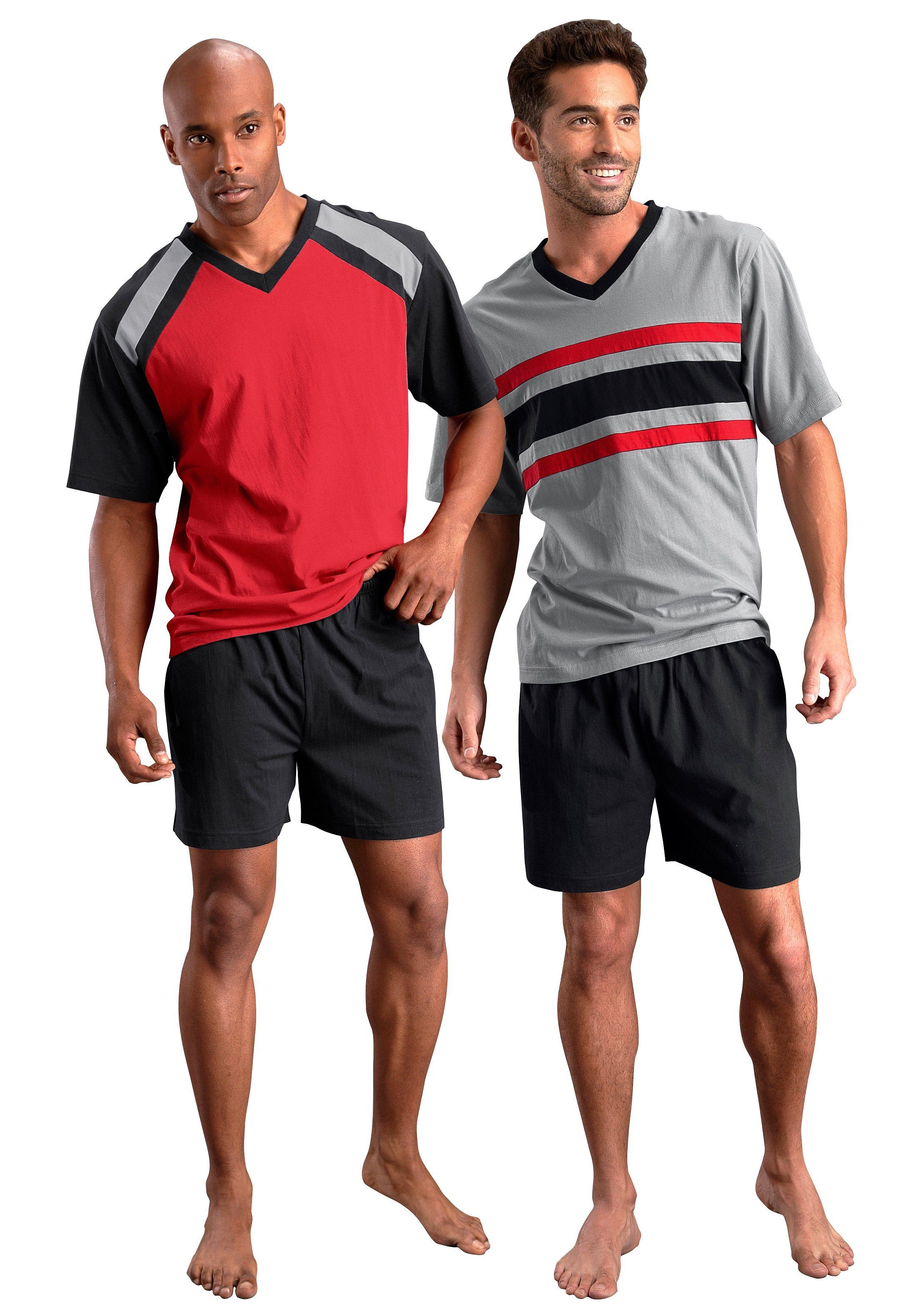 le jogger Pyjama Packung, 4 tlg. Schlafanzug mit kontrastfarbigen Einsätzen