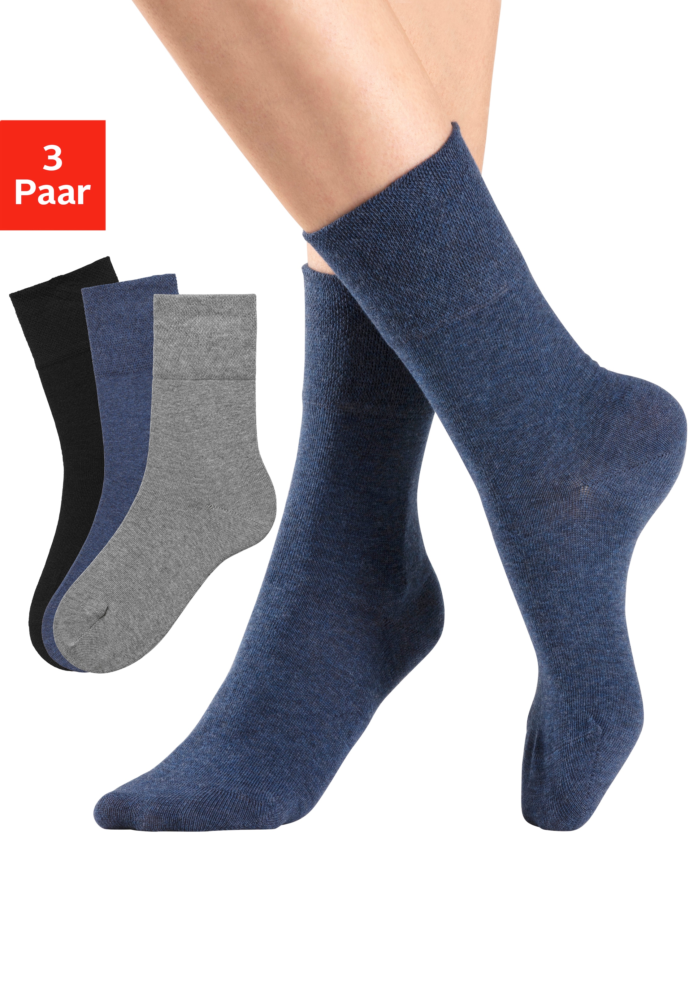 H.I.S Socken Packung, 3 Stk. tlg. mit Komfortbund auch für Diabetiker geeignet