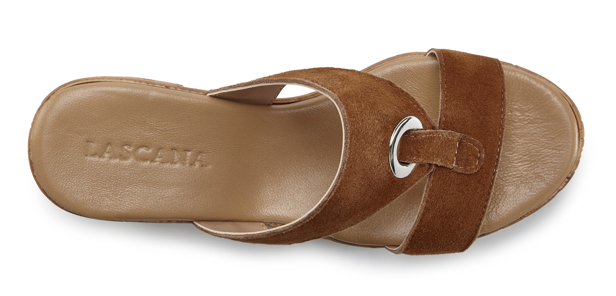 LASCANA Pantolette »Sandale, Mule, offener Schuh, Sommerschuh,«  aus Leder mit Blockabsatz in Kork-Optik
