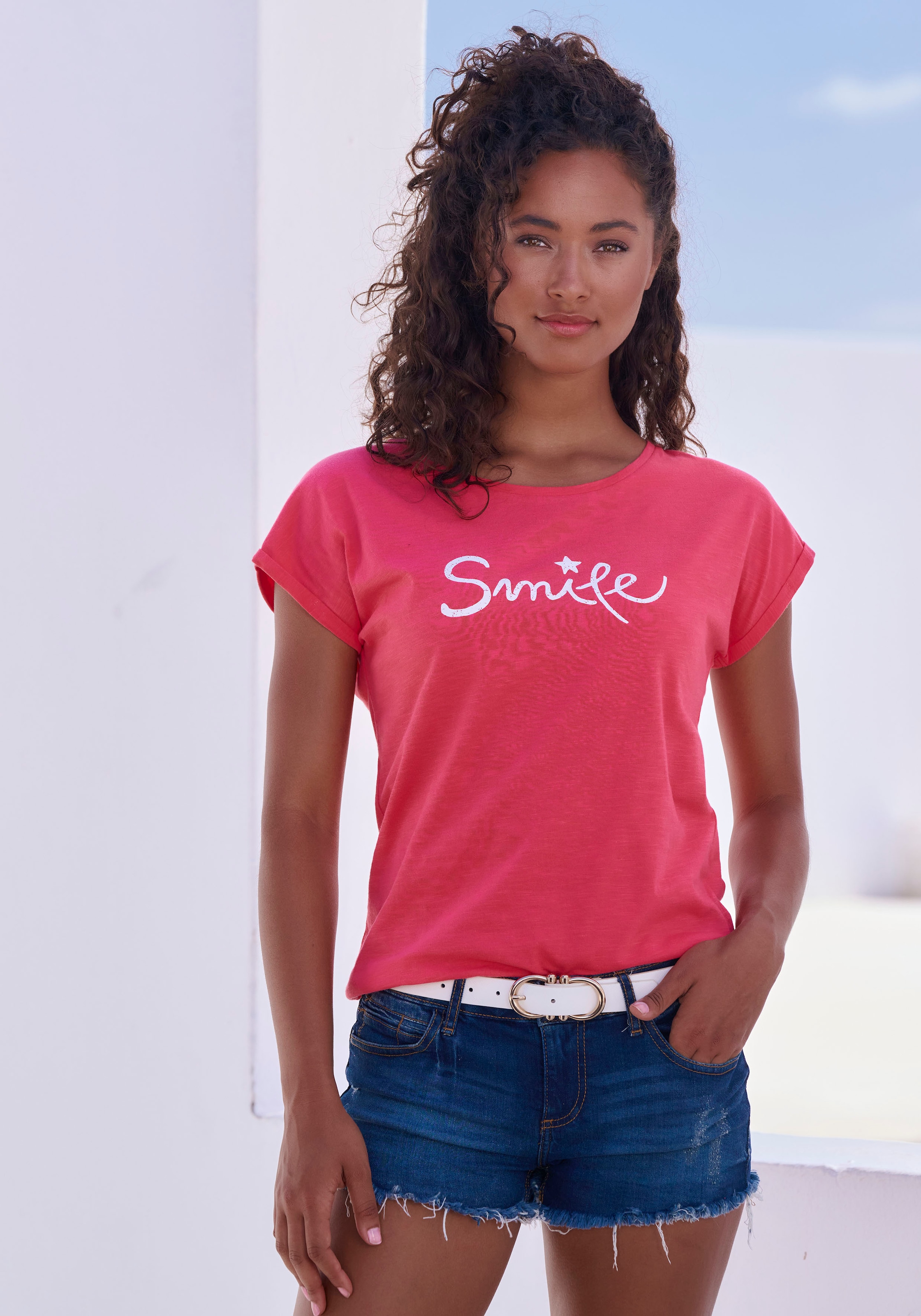 Beachtime T-Shirt »mit Frontdruck "Smile"«, aus weicher Baumwoll-Qualität