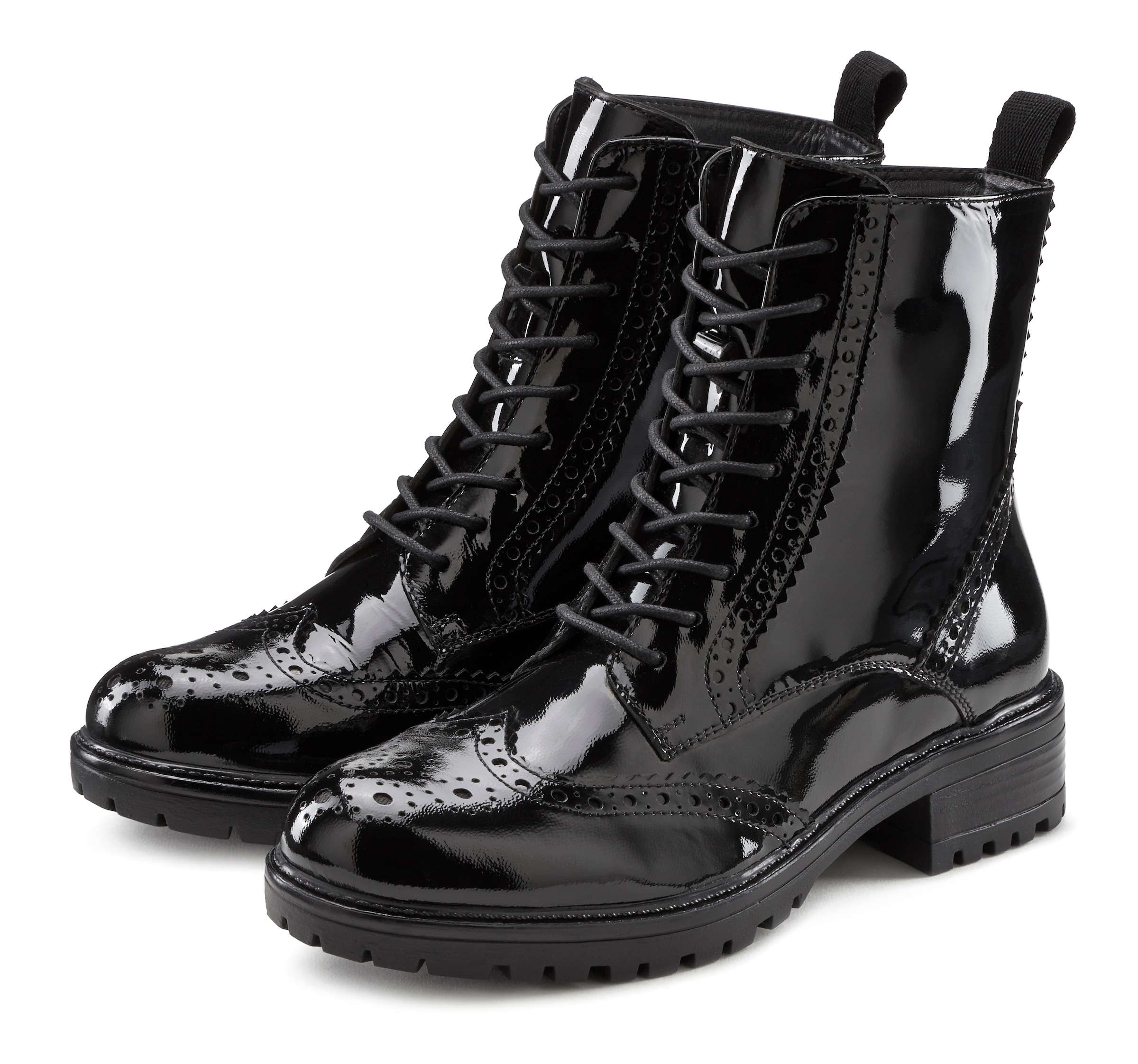 LASCANA Schnürboots Schnürstiefelette, Ankle Boots, Leder, Schnüren & Reissverschluss