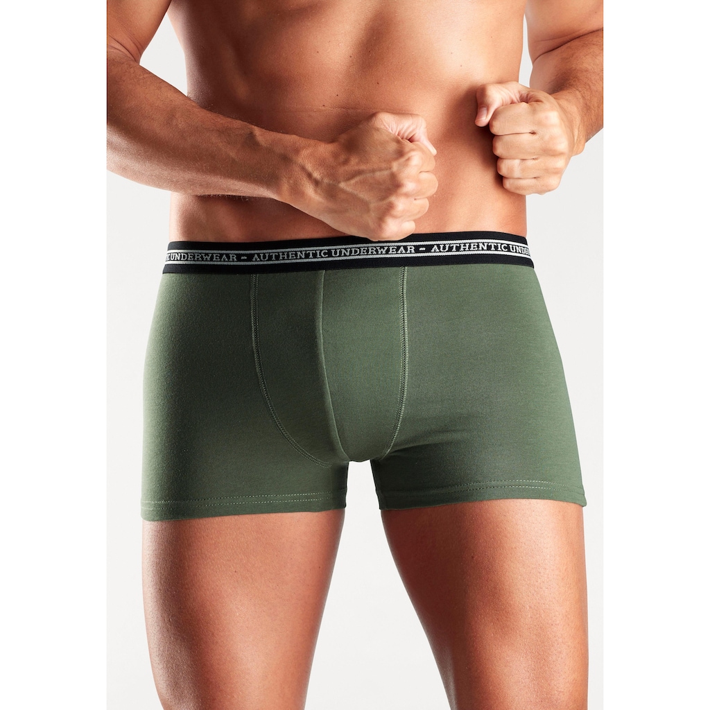 AUTHENTIC UNDERWEAR Boxer »Boxershorts für Herren«, (Packung, 4 St.), schwarzer Webbund mit Logoschriftzug