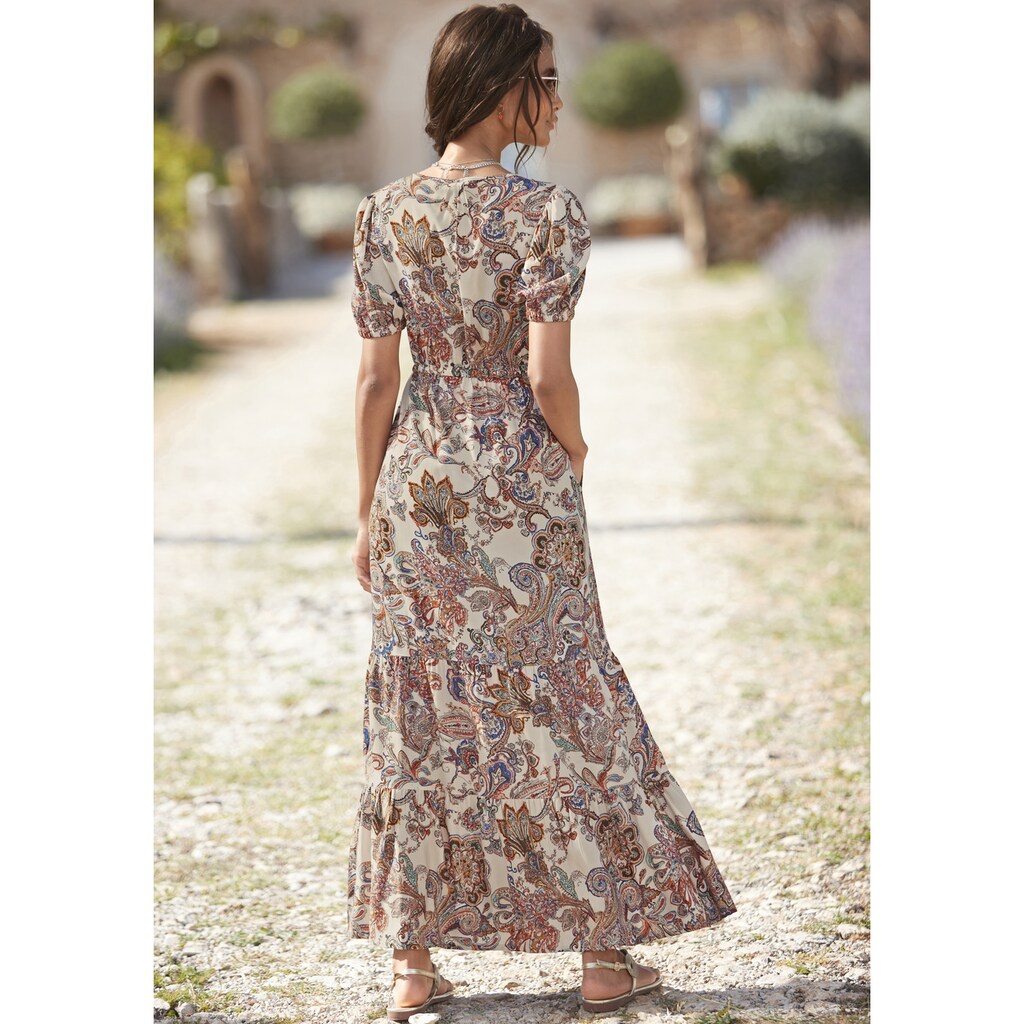 Vivance Maxikleid, aus gewebter Viskose, Paisleyprint, Druckkleid, Volants