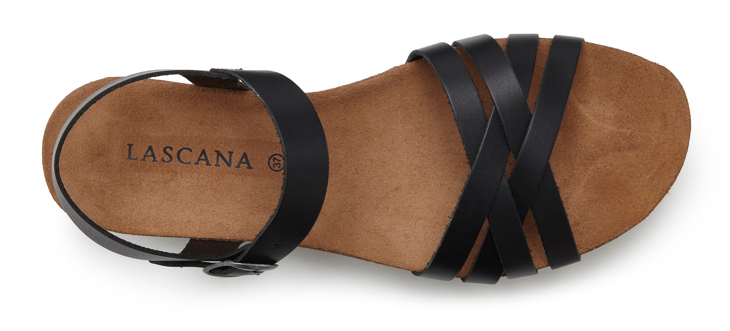 LASCANA Sandale »Sandalette, Sommerschuh«, aus Leder mit komfortablem Korkfussbett