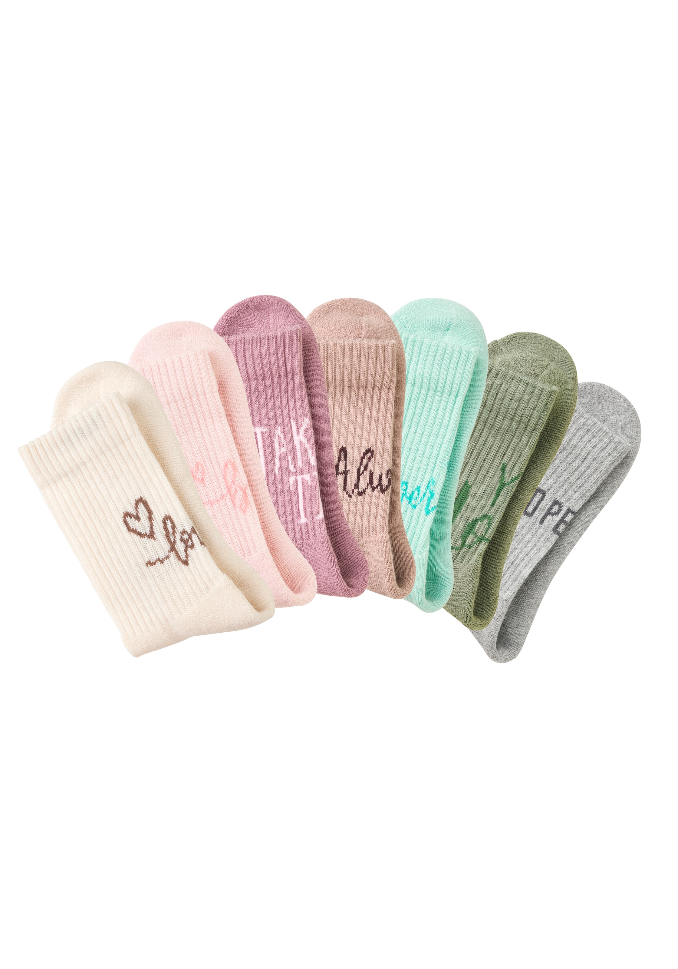 H.I.S Chaussettes de tennis »Damen Sportsocken daily socks« Paquet, 7 Couple tlg. avec du molleton bouclé au pied et des inscriptions attrayantes
