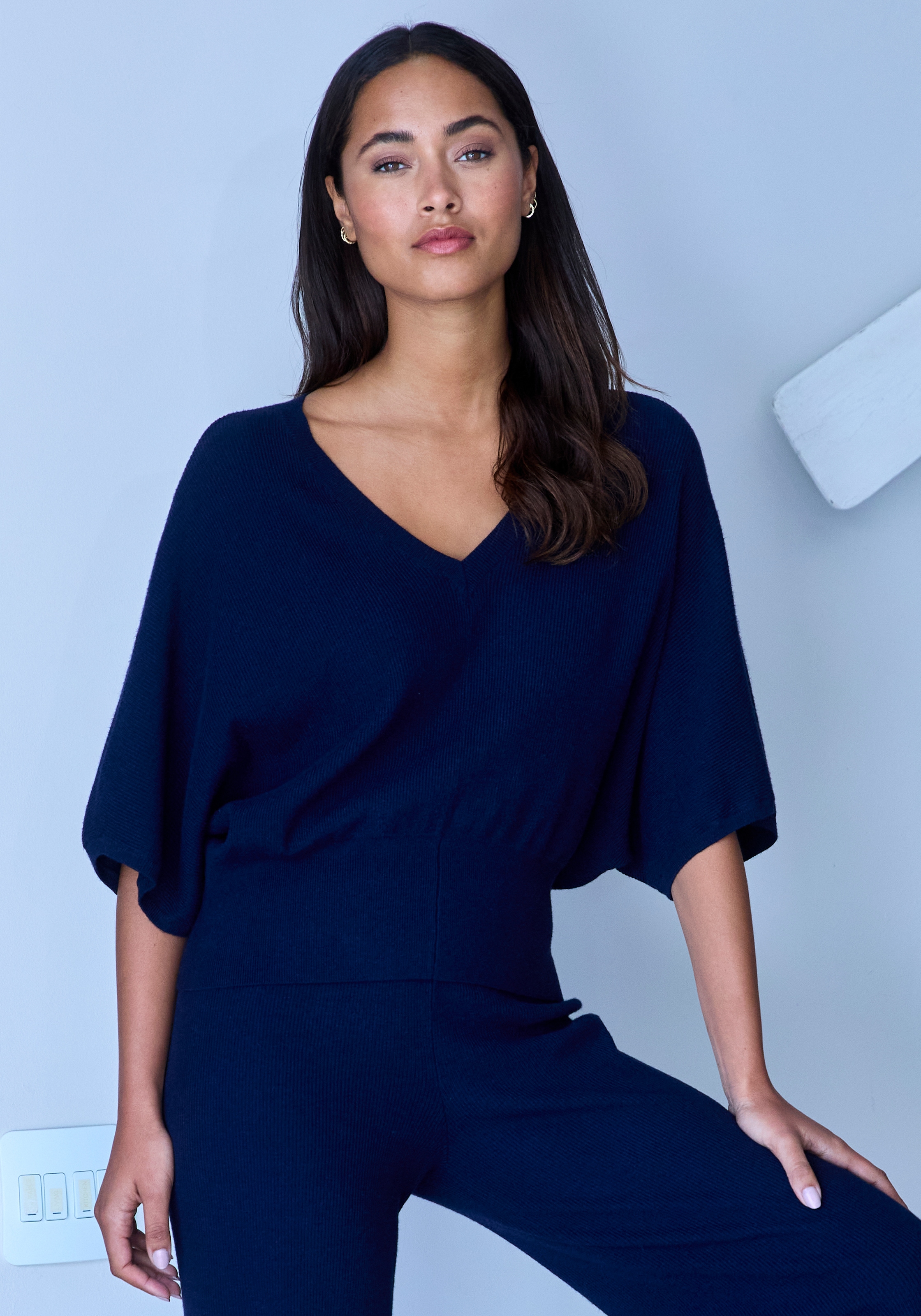 Copenhagen Studios Fledermausshirt aus hochwertiger, feiner Rippe, Loungewear