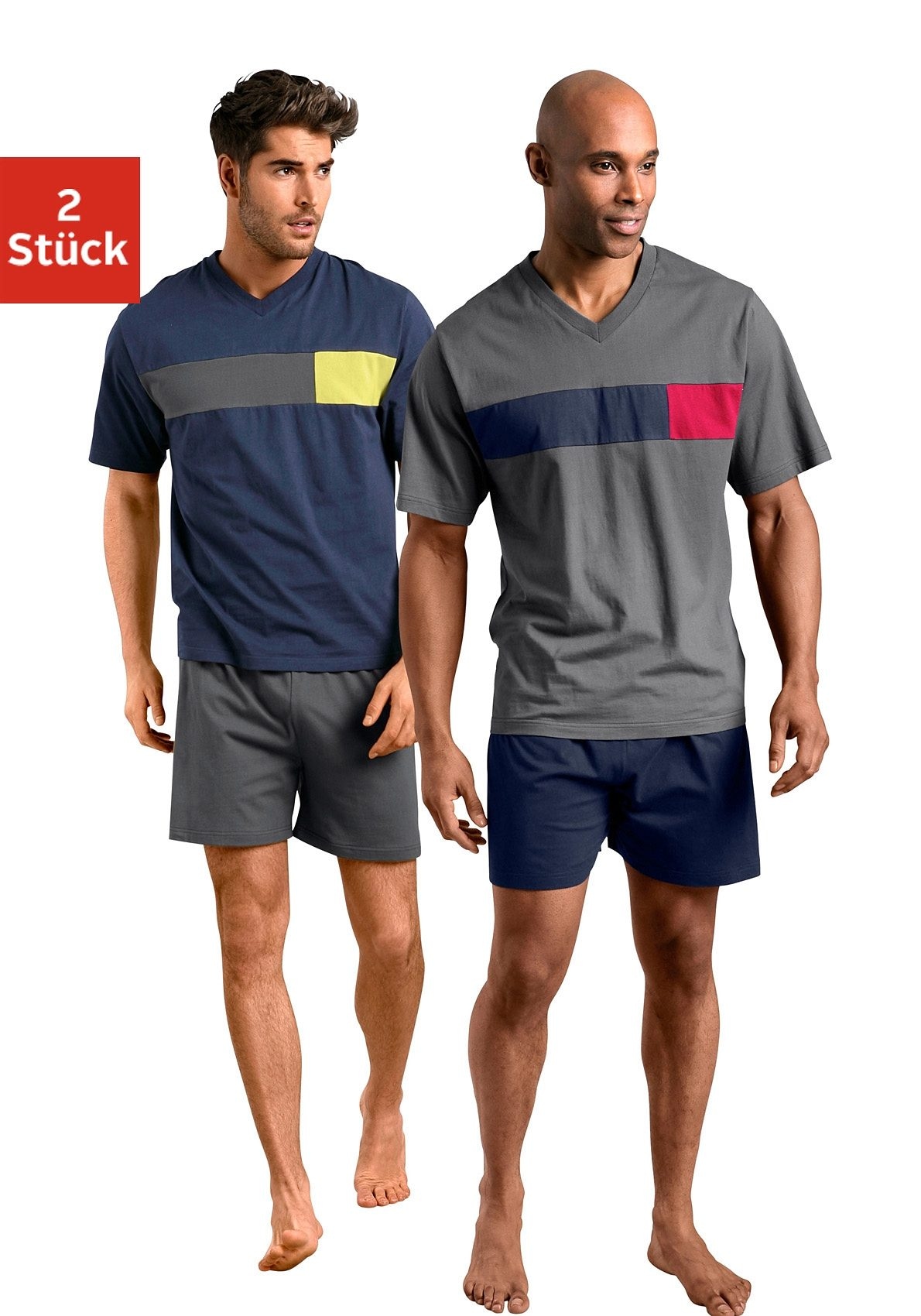 le jogger® Pyjama Packung, 2 Stück, 4 tlg. mit Colourblock-Einsätzen
