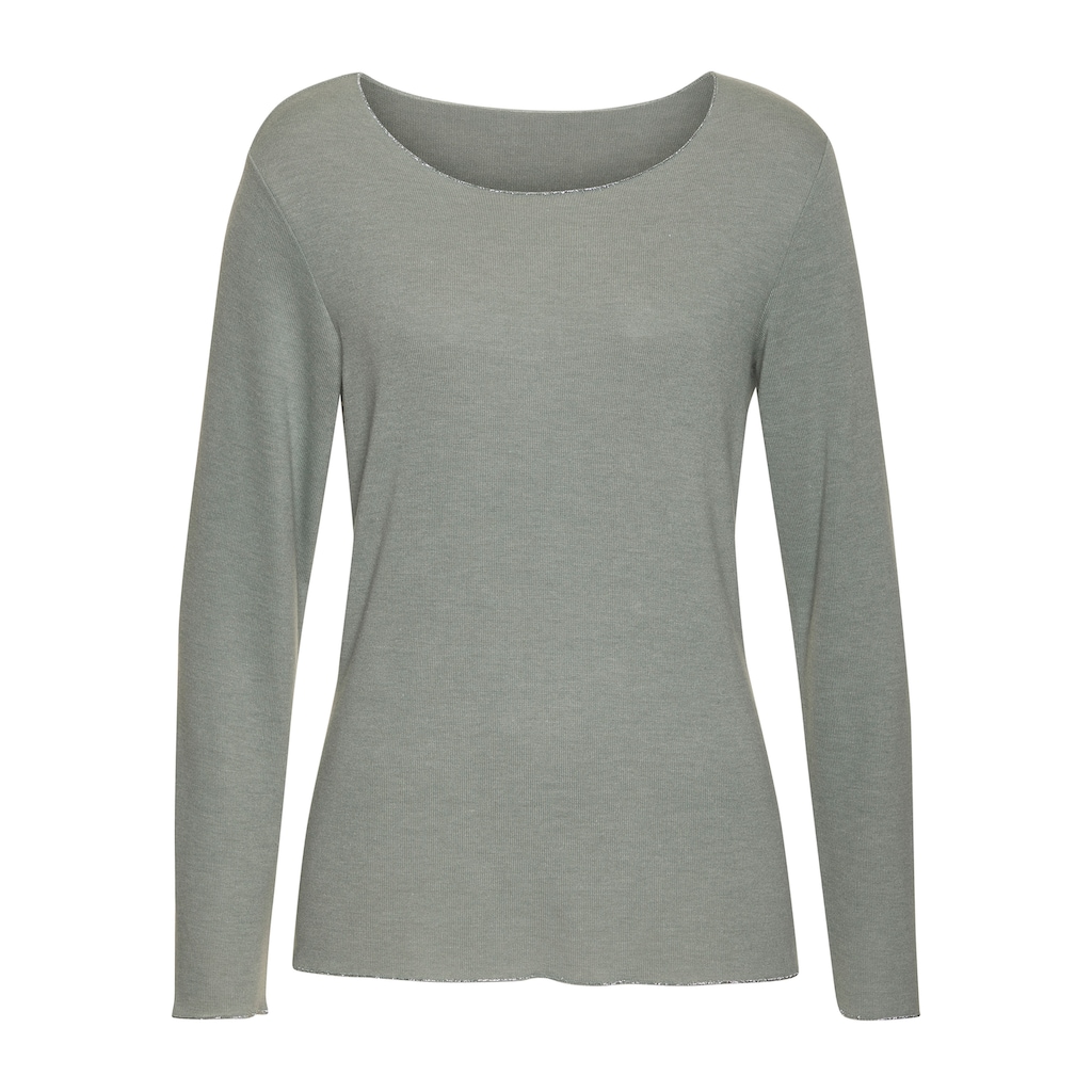 LASCANA Langarmshirt »mit feiner Glitzereinfassung«, aus weichem Viskose-Feinstrick