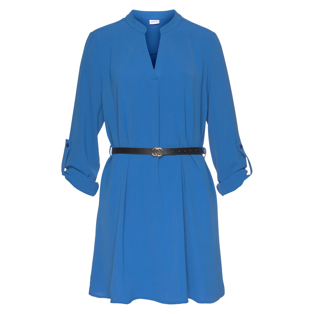 LASCANA Longbluse, (mit Gürtel in Lederoptik), aus gekreppter Ware, lockeres Blusenkleid, elegant-chic
