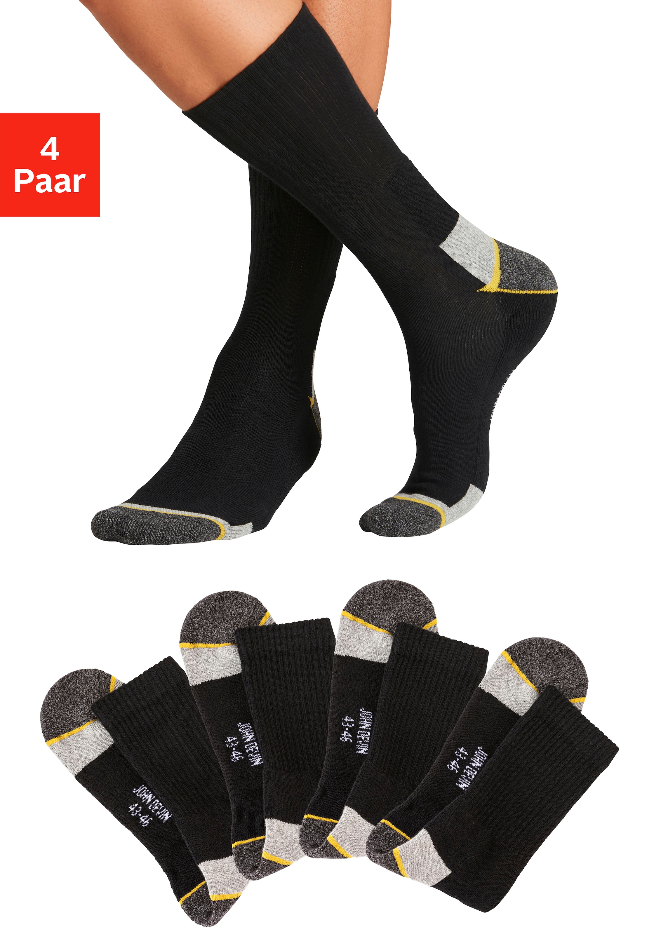 John Devin Arbeitssocken Packung, 4 Paar tlg. Mit Hochfersen und Überzehen Plüsch