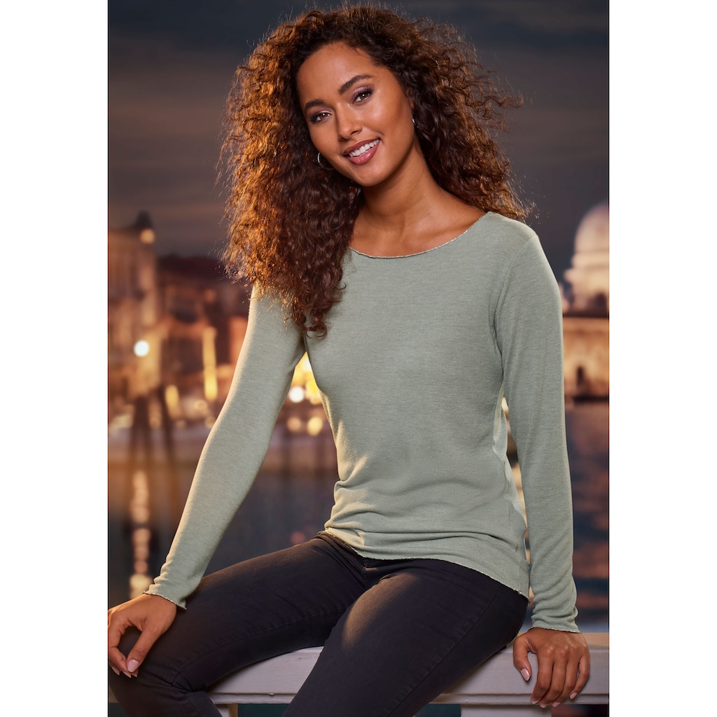 LASCANA Langarmshirt »mit feiner Glitzereinfassung«, aus weichem Viskose-Feinstrick