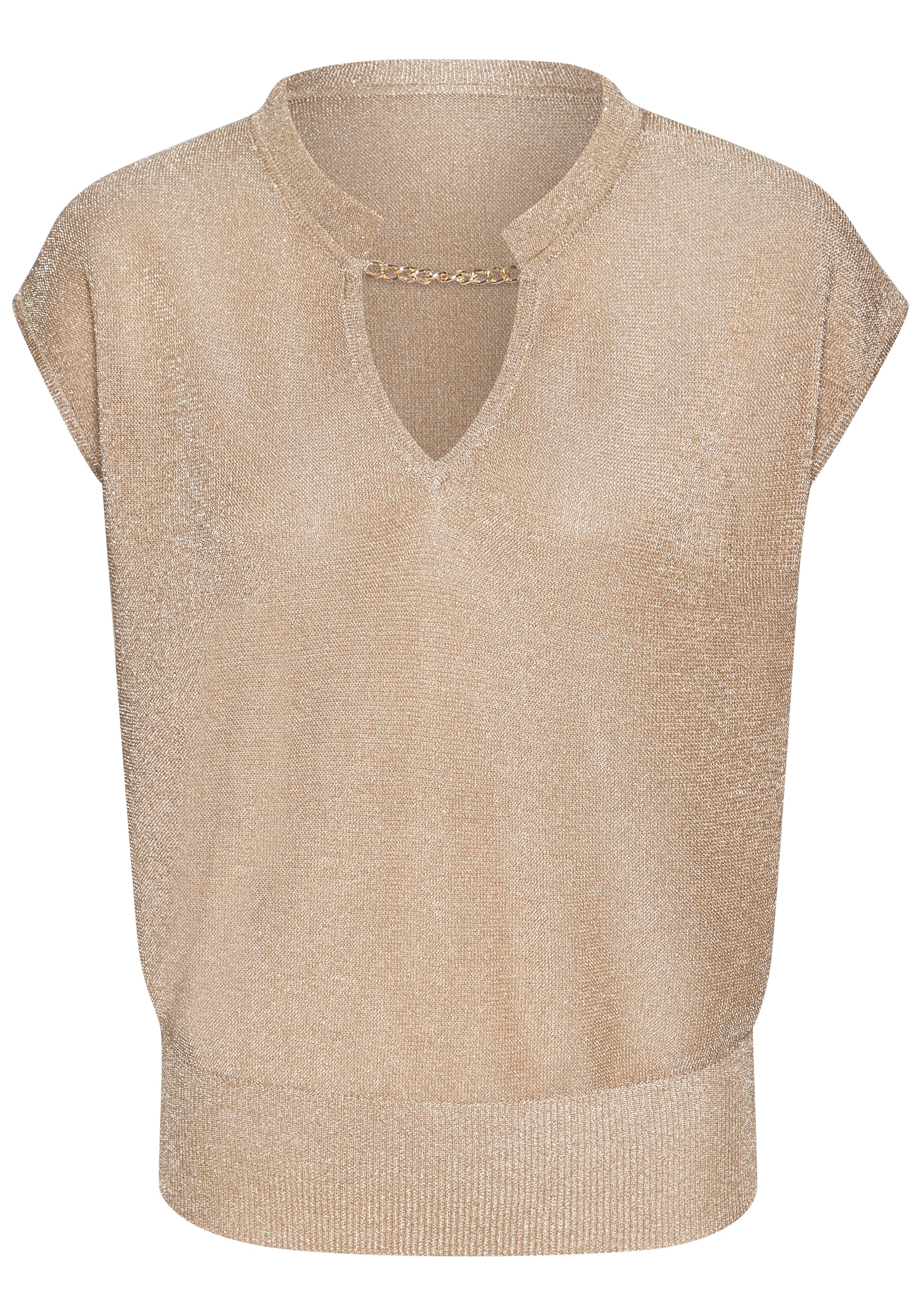 LASCANA Kurzarmpullover aus Glitzergarn mit Gliederketten-Detail