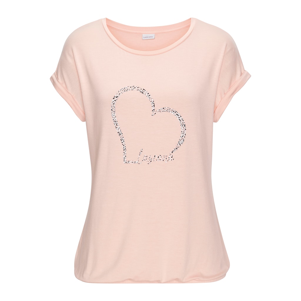 LASCANA Kurzarmshirt »mit Lascana Herz Print«, aus weichem Viskose-Stretch