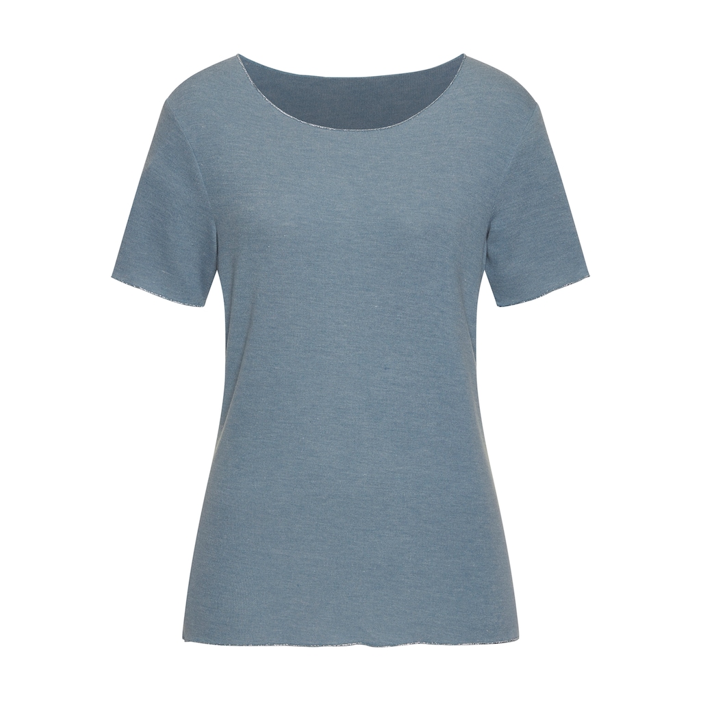 LASCANA Rundhalsshirt »mit feiner Glitzereinfassung«, aus weichem Viskose-Feinstrick