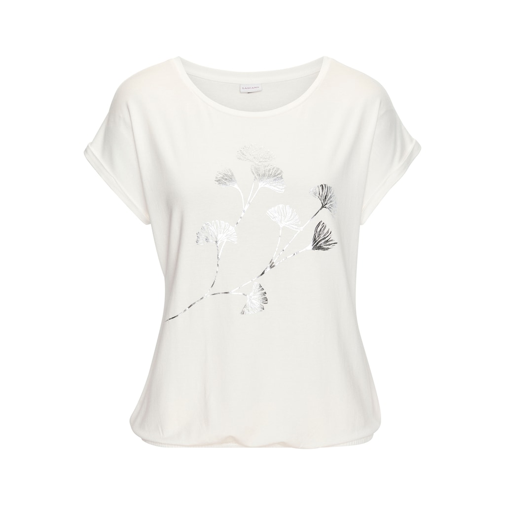 LASCANA Kurzarmshirt »mit schimmerndem Blumenprint«, aus elastischer Viskose-Qualität