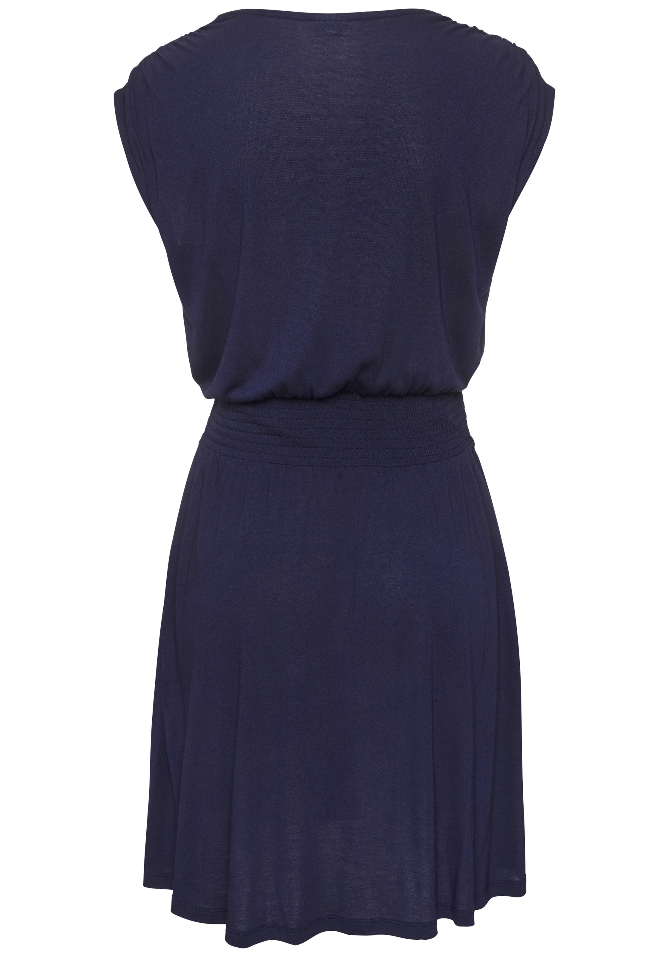 LASCANA Jerseykleid »mit breitem Smokbund und V-Ausschnitt« Ohne Taschen kurzes Sommerkleid, Basic, Viskosekleid, luftiges Strandkleid
