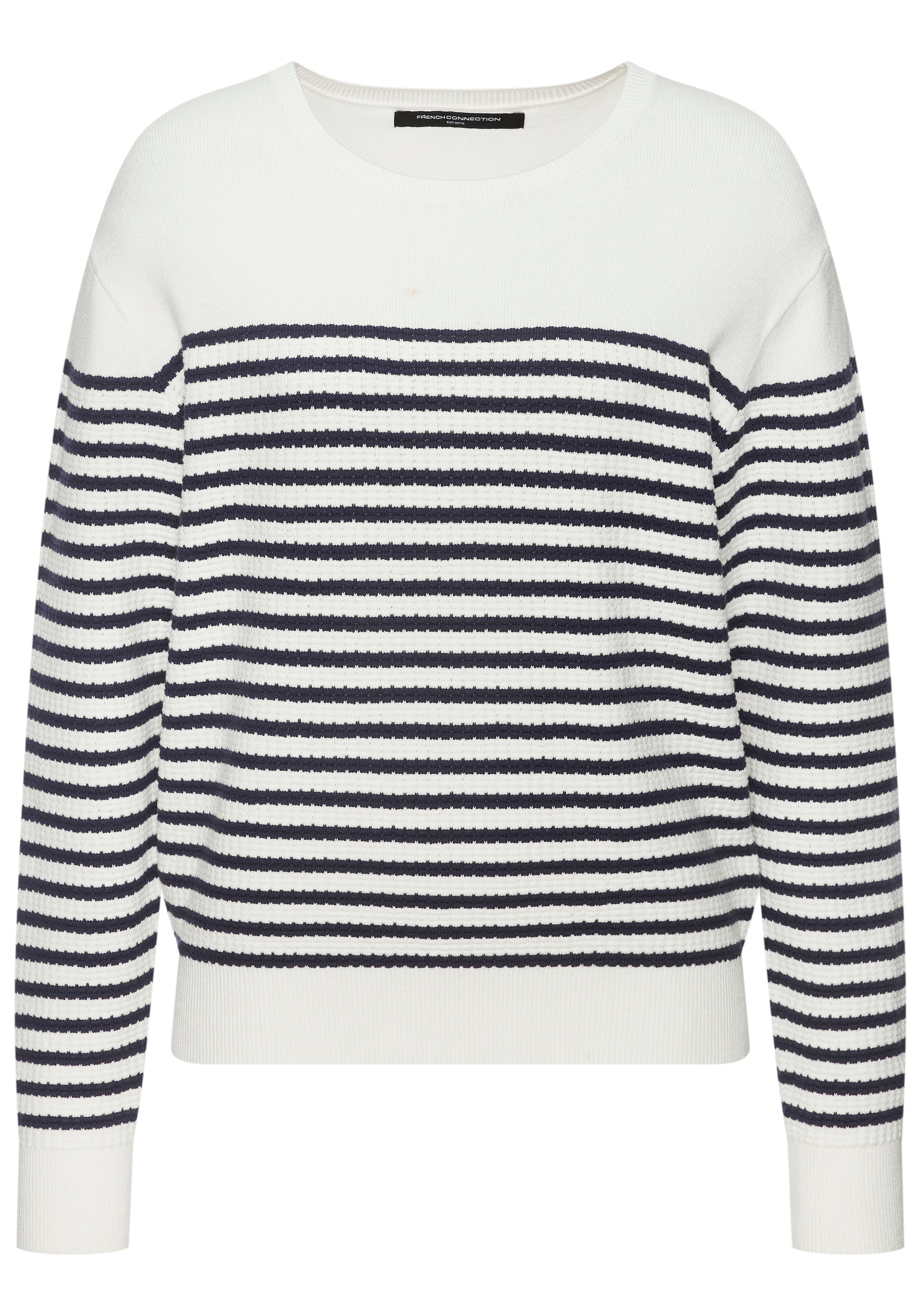 French Connection Pull , Look rayé marin en maille structurée douce, vêtements d'intérieur
