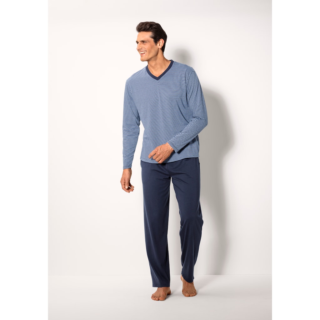 le jogger® Pyjama, (Packung, 4 tlg., 2 Stück), Schlafanzug mit garngefärbten Streifen