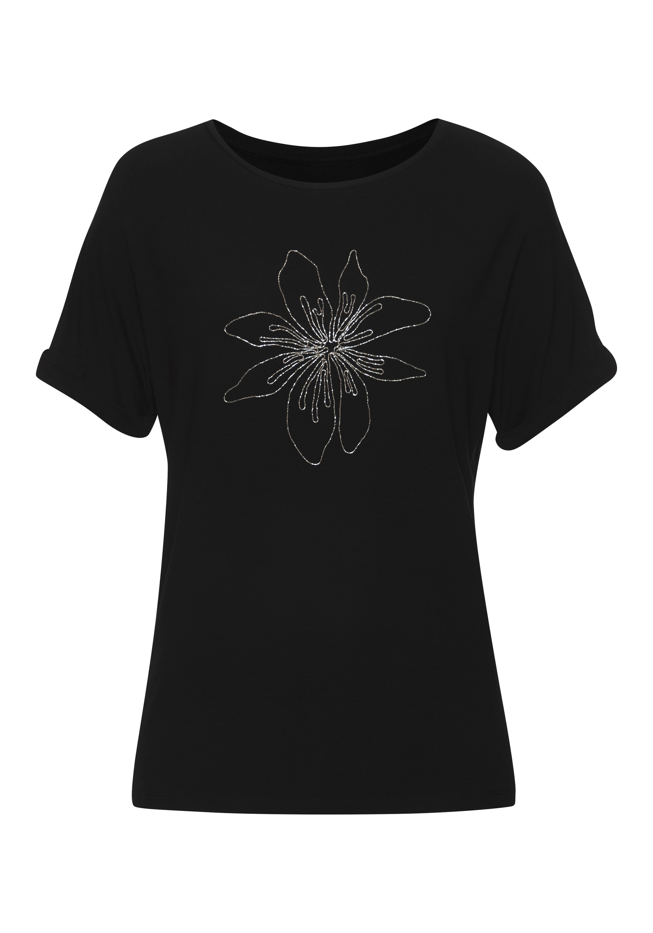 LASCANA T-Shirt »mit appliziertem Blumen-Design vorn« aus hochwertiger Viskose-Qualität