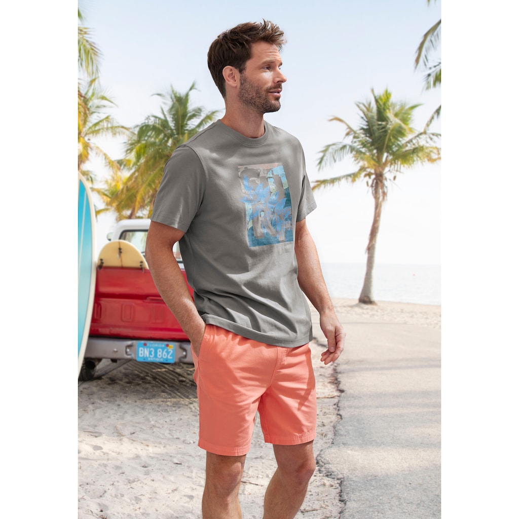 John Devin T-Shirt, Rundhalsshirt mit Surf -Aufdruck aus reiner Baumwolle