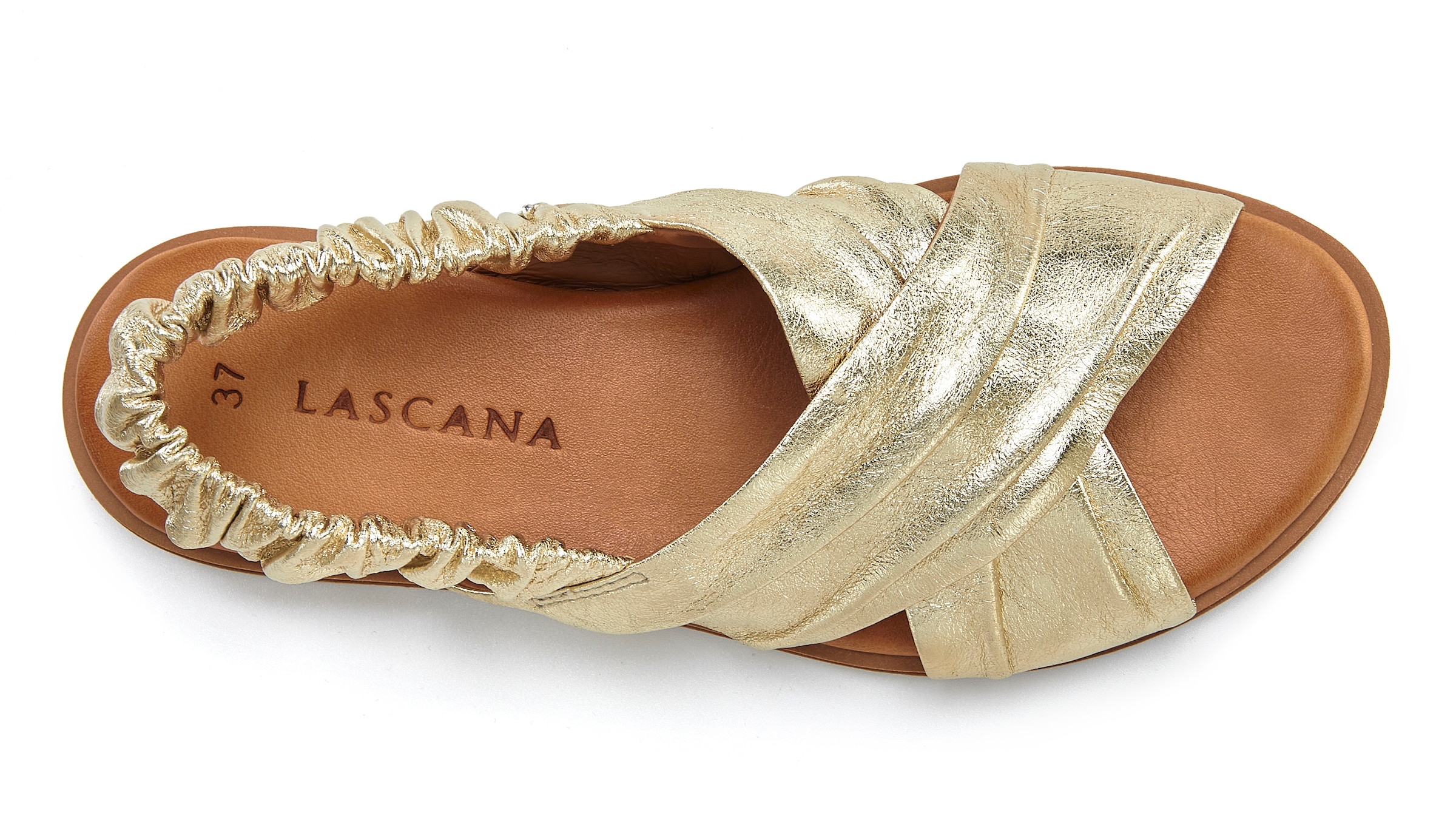 LASCANA Sandale »Sandalette, Sommerschuh, offener Schuh, Pantolette«  aus Leder mit elastischen Riemchen