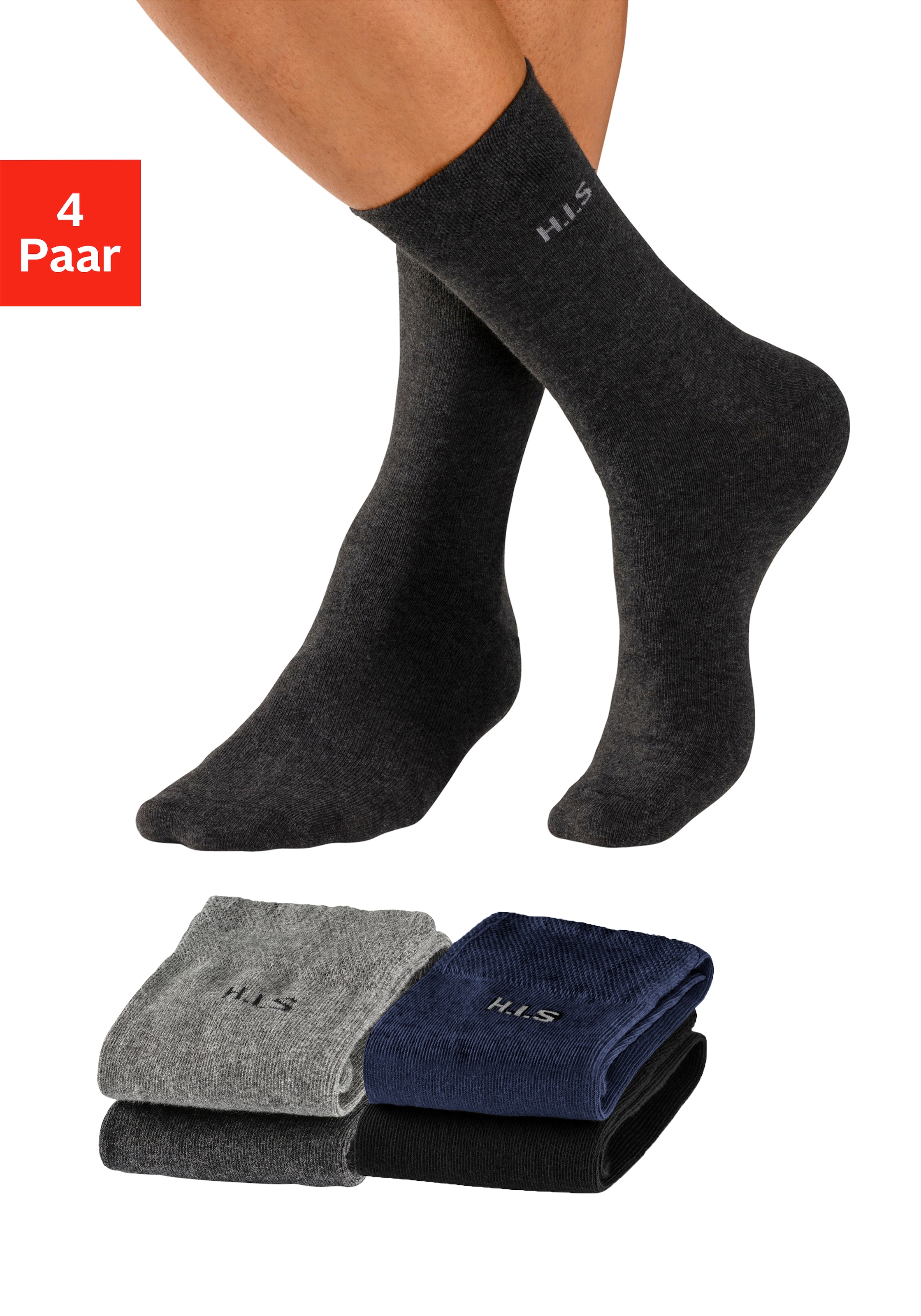 H.I.S Socken Packung, 4 Stk. tlg. mit druckfreiem Bündchen