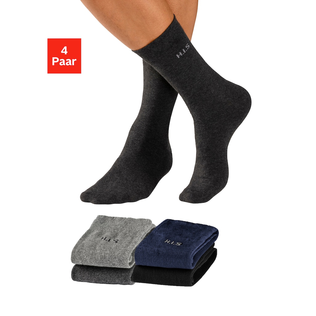 H.I.S Socken, (Packung, 4 Paar), mit druckfreiem Bündchen