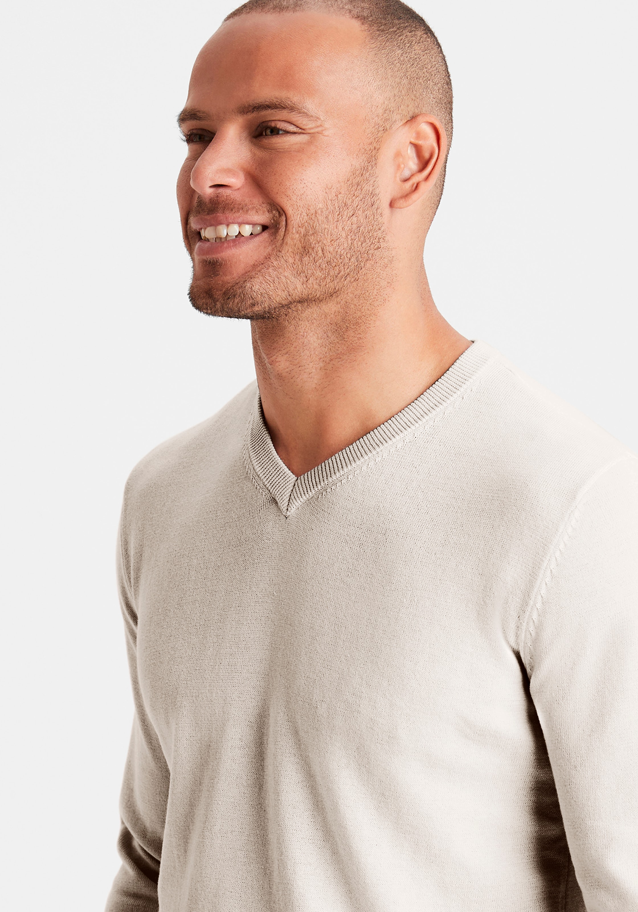 H.I.S Pull en tricot mit V-Ausschnitt, Pullover aus Feinstrick, Baumwollmischung