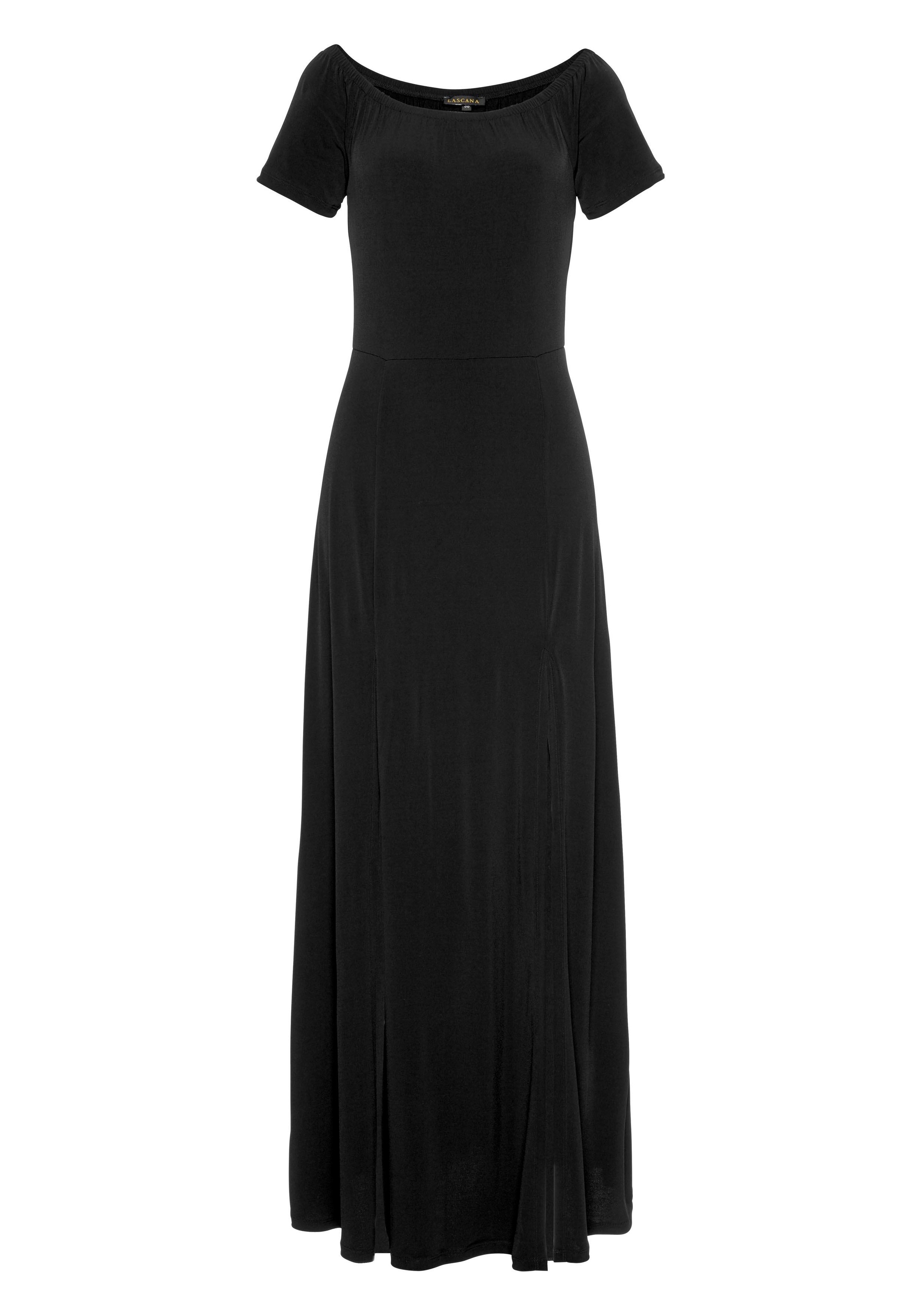LASCANA Maxikleid "mit langen Beinschlitzen und Carmenausschnitt, elegant" Ohne Taschen schulterfreies Sommerkleid, Carmenkleid, bügelfreie Ware, Partykleid