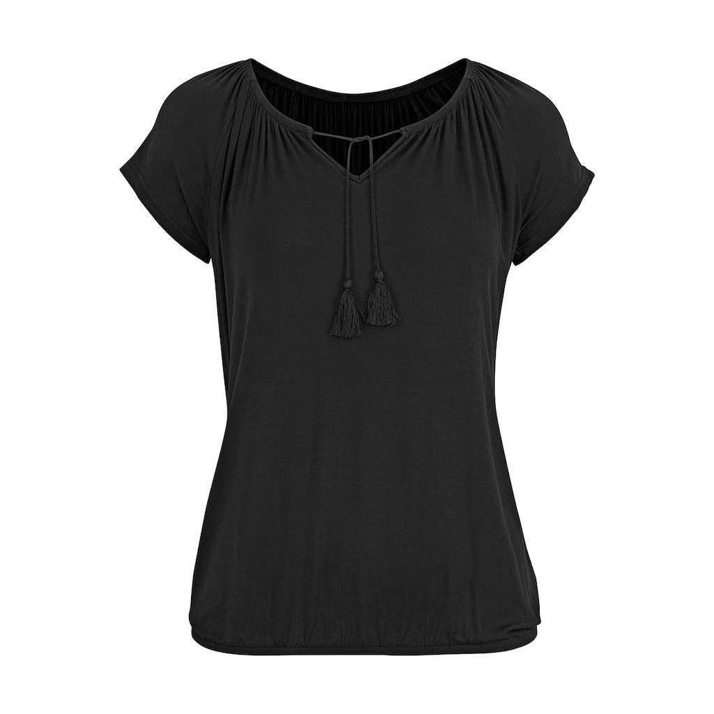 Vivance Kurzarmshirt »mit leicht gerafftem Ausschnitt«, (2er-Pack), aus weichem Viskose-Stretch