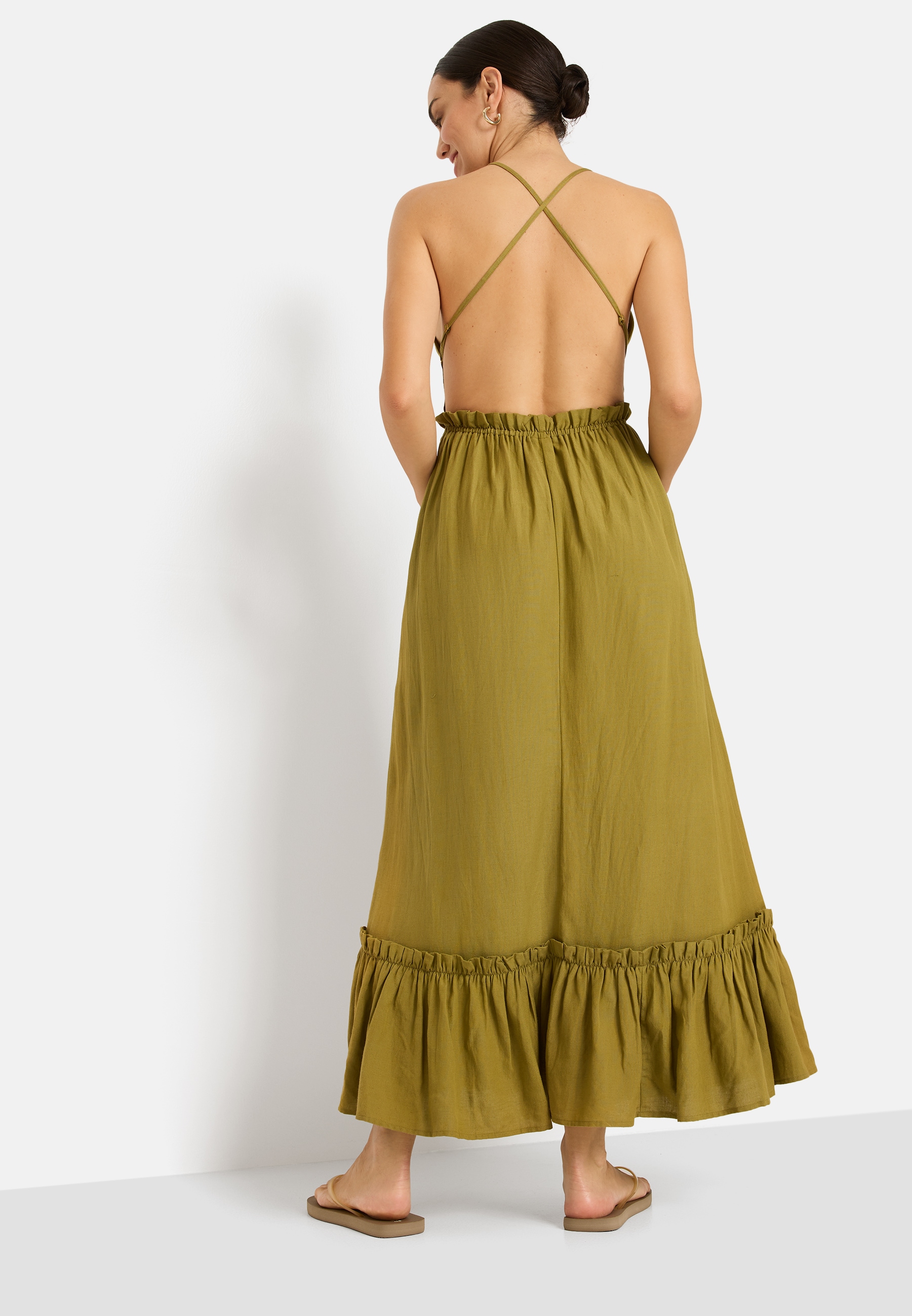 LSCN by LASCANA Maxi robe Sans poches aus Webware mit Leinenanteil, Strandkleid, Boho-Kleid