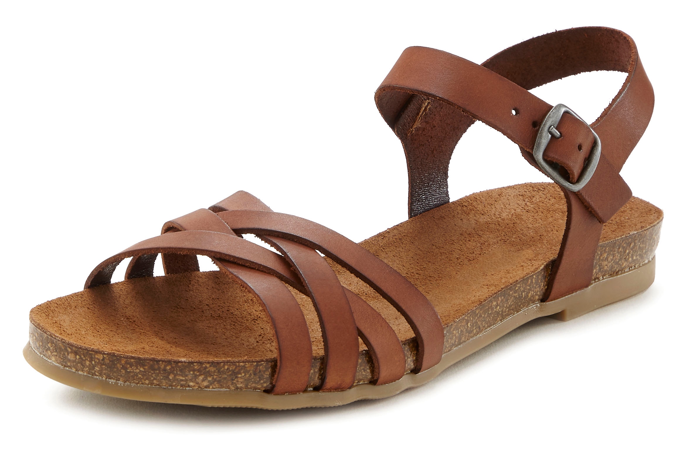 LASCANA Sandale »Sandalette, Sommerschuh«, aus Leder mit komfortablem Korkfussbett