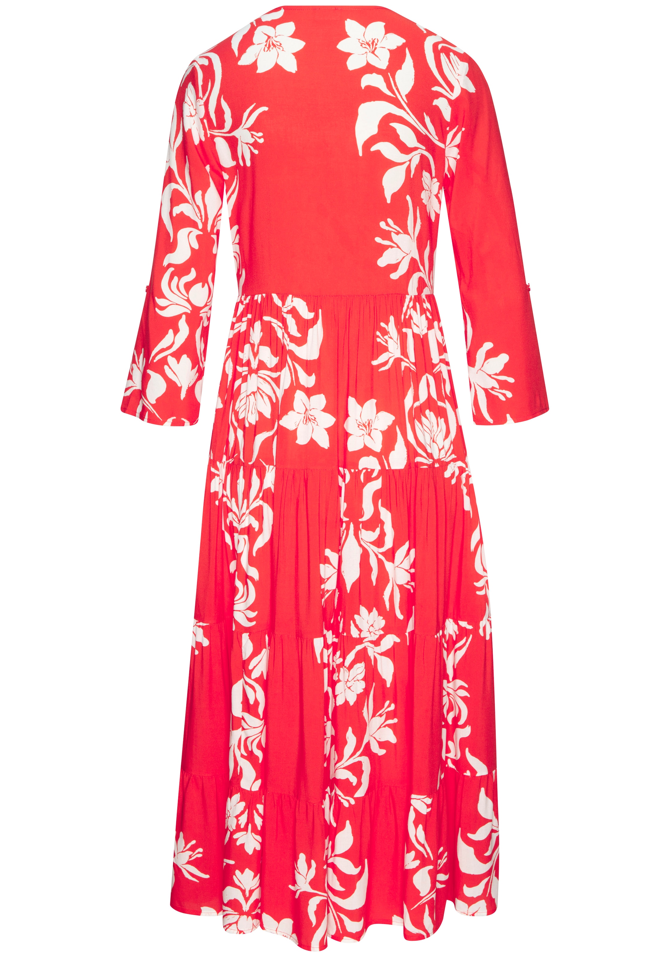 LASCANA Maxi robe avec imprimé floral et patte de boutonnage, robe d'été, robe de plage