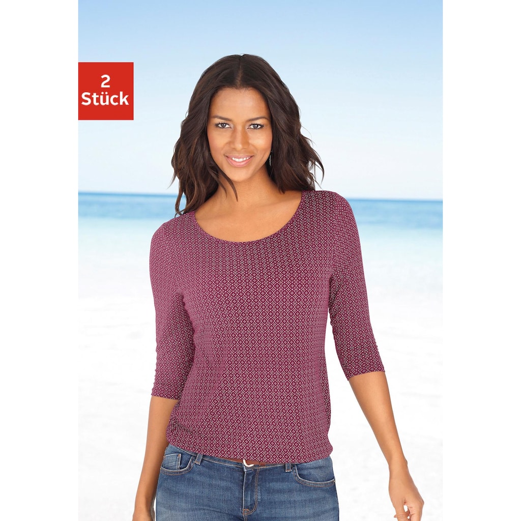 LASCANA 3/4-Arm-Shirt »mit modischem Cut-out«, (2er-Pack), aus weichem Viskose-Stretch