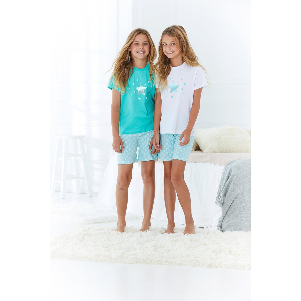 petite fleur Pyjama, (Set, 4 tlg., 2 Stück), mit tollem Sternendruck