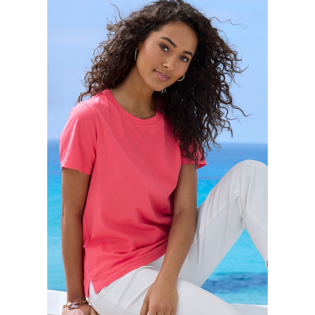 Beachtime T-Shirt »mit modischem Schlitz am Saum«, aus hochwertiger Baumwoll-Qualität