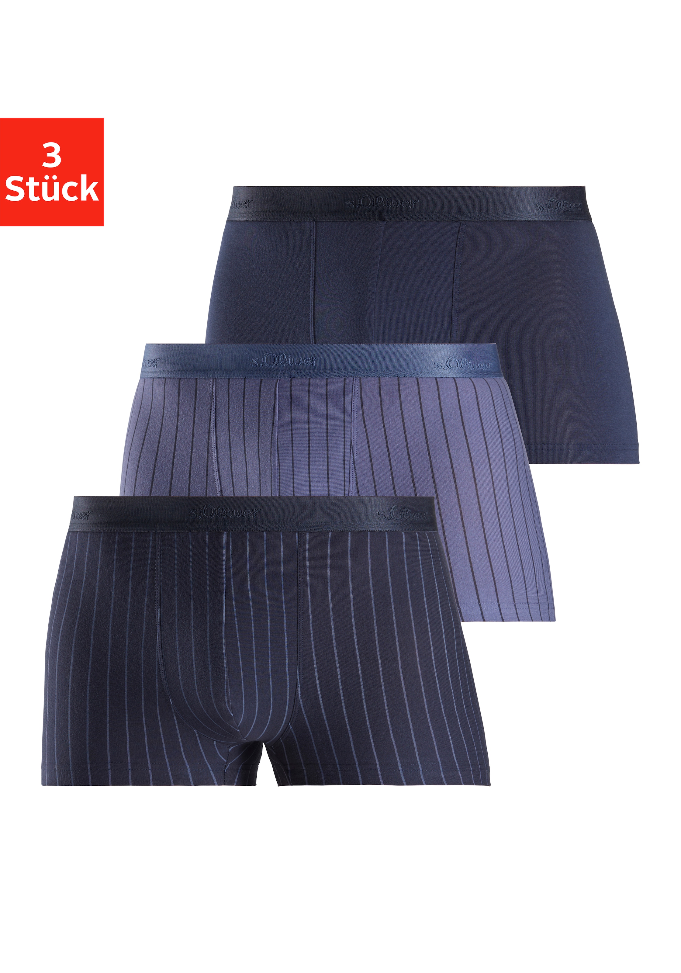 s.Oliver Boxer »Boxershorts für Herren« Packung, 3 Stk. in Streifen und Uni aus Baumwoll-Mix