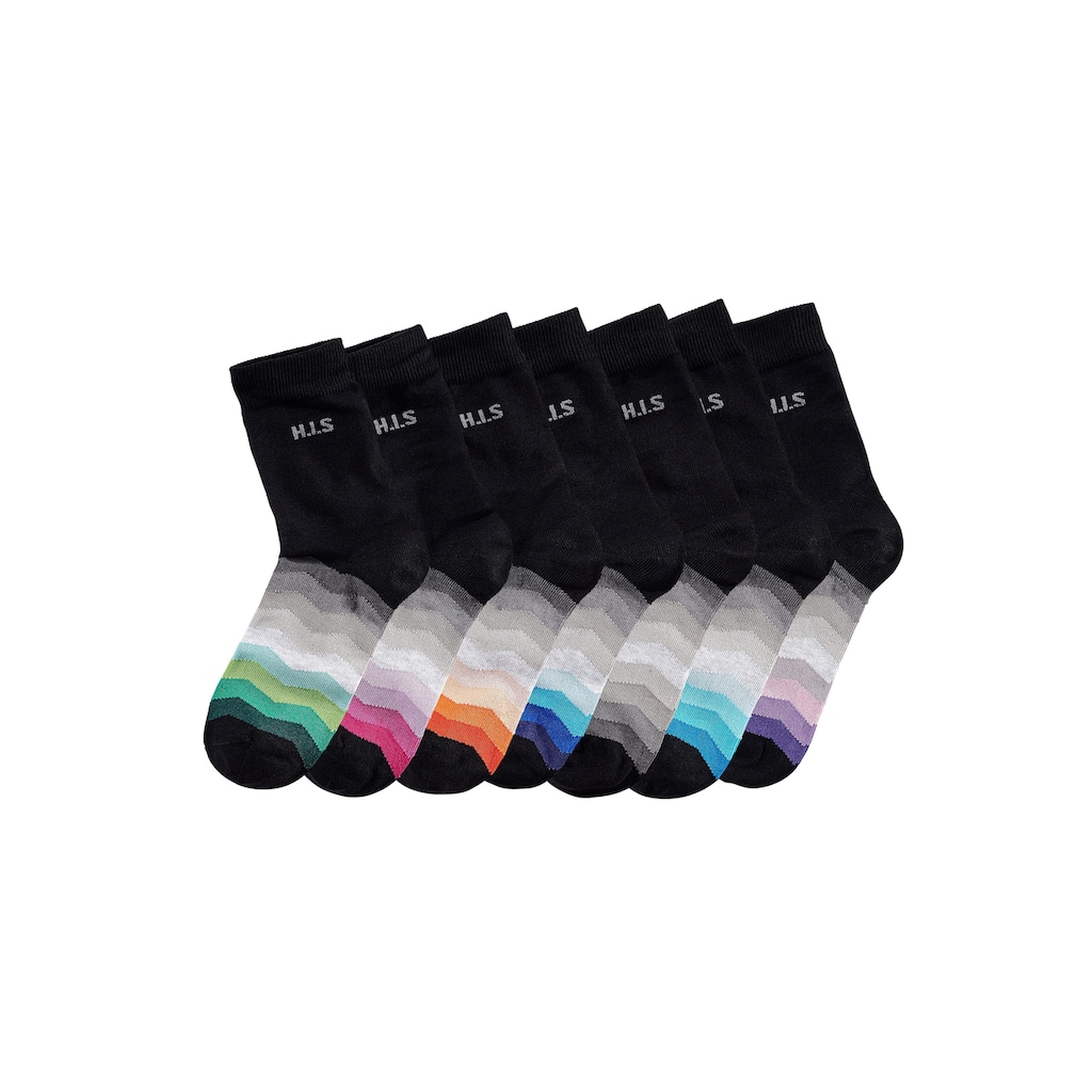 H.I.S Basicsocken, (Packung, 7 Paar), mit schwarzem Schaft