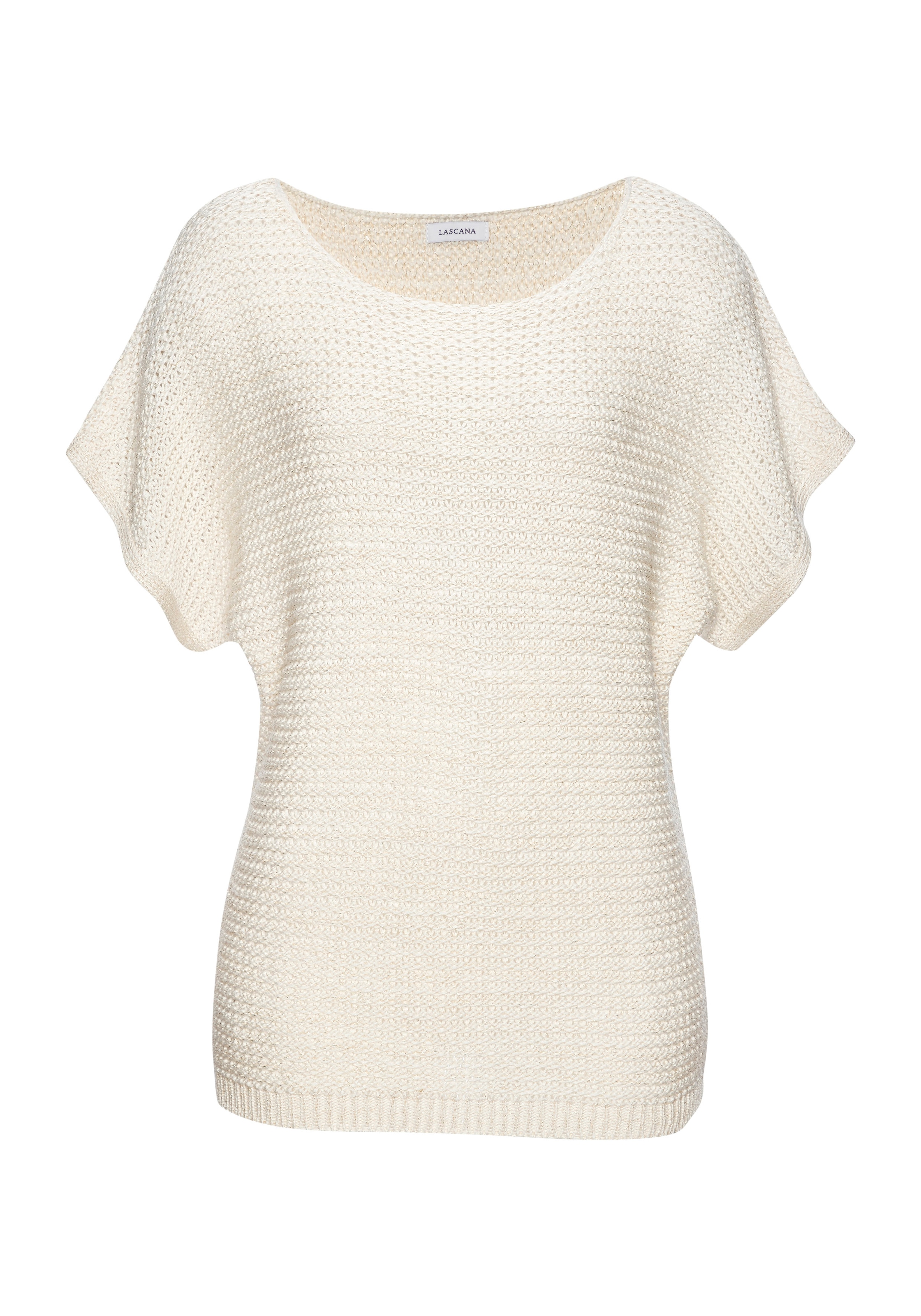 LASCANA Kurzarmpullover in luftigem Ajourstrick, leichter Sommerpullover, Metallic-Effekt