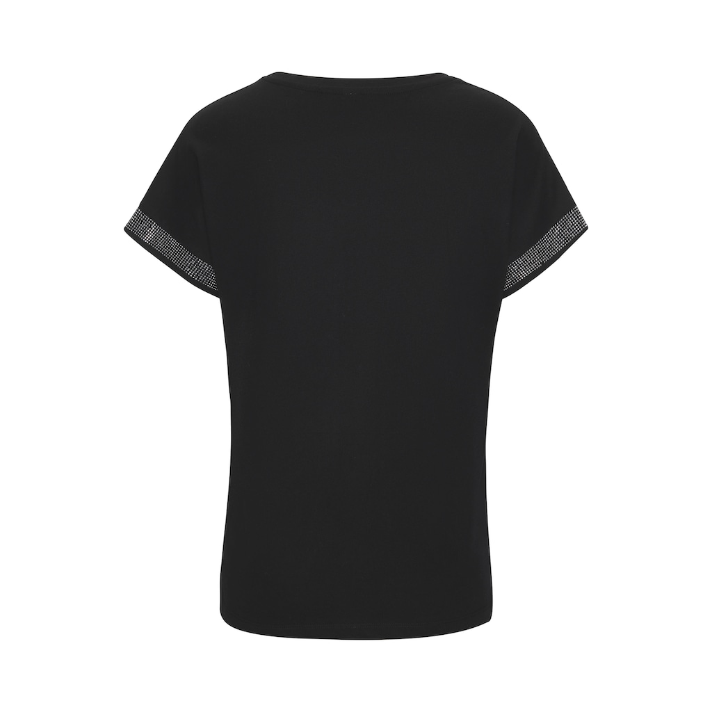 LASCANA Kurzarmshirt »mit glitzernem Strass-Design am Arm«, aus weicher Baumwoll-Qualität