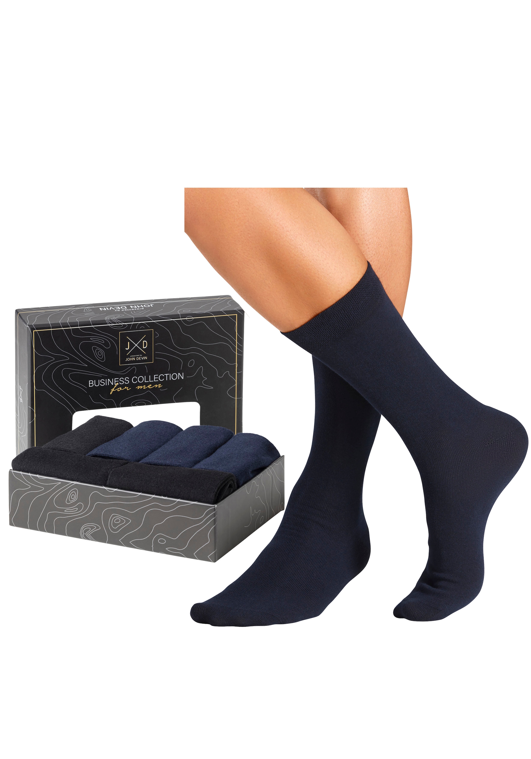 John Devin Chaussettes d'affaires Packung, 6 cuis tlg. lange Form, wertig in Box verpackt