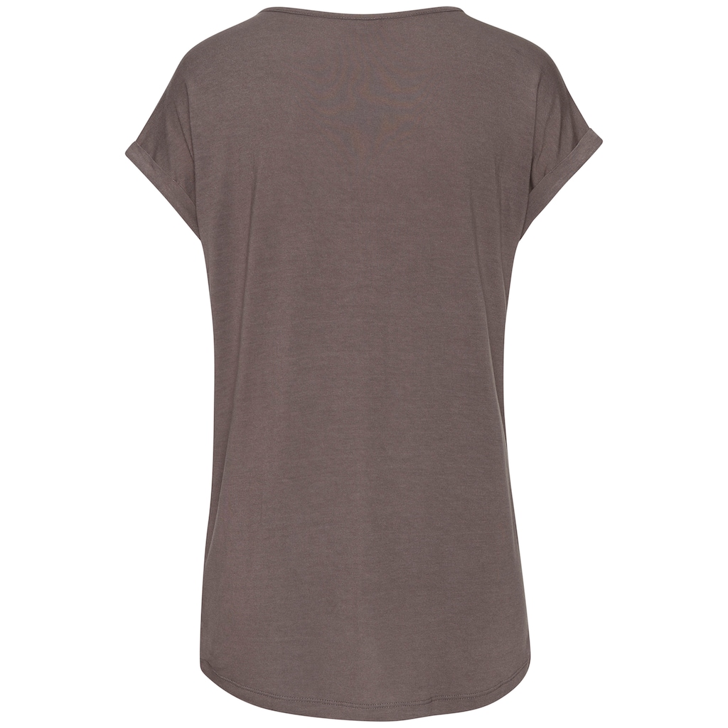 LASCANA Kurzarmshirt, mit Rundhalsausschnitt, Jerseyware, Ärmelaufschlag, Basic
