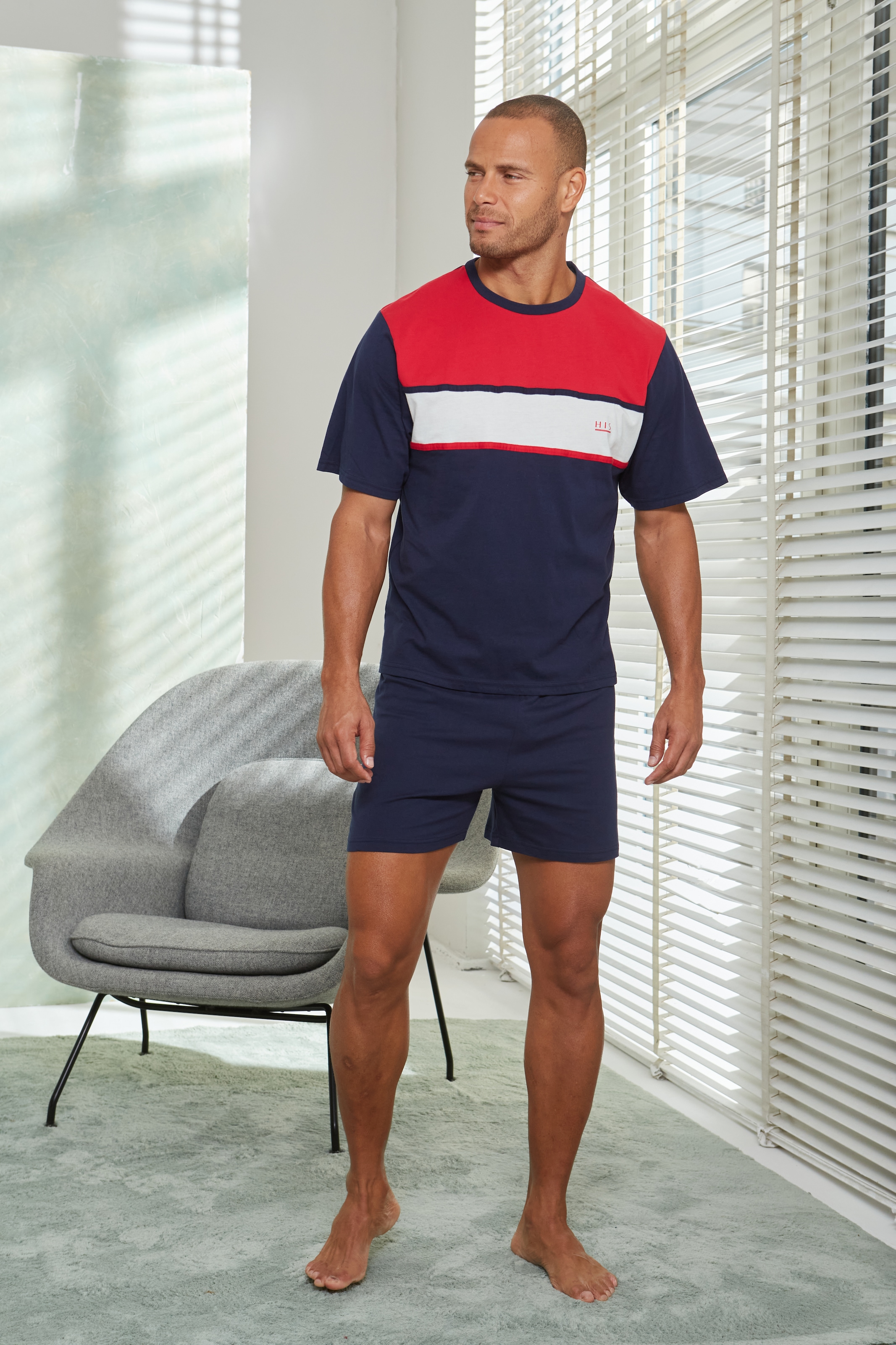 H.I.S Pyjama 1 Stück, 2 tlg. Schlafanzug mit breitem Streifen