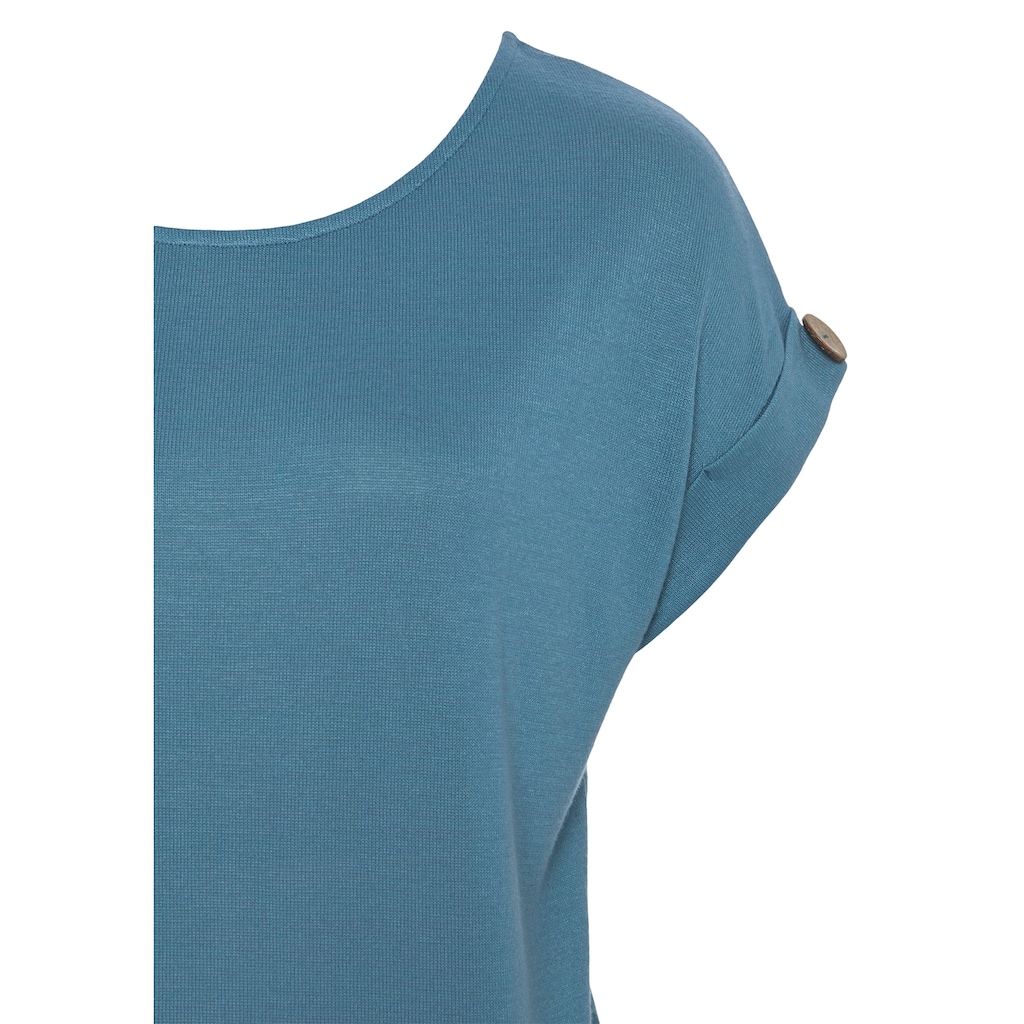 LASCANA Kurzarmshirt »mit Knopfdetail am Ärmelabschluss«, aus weichem Viskose-Feinstrick