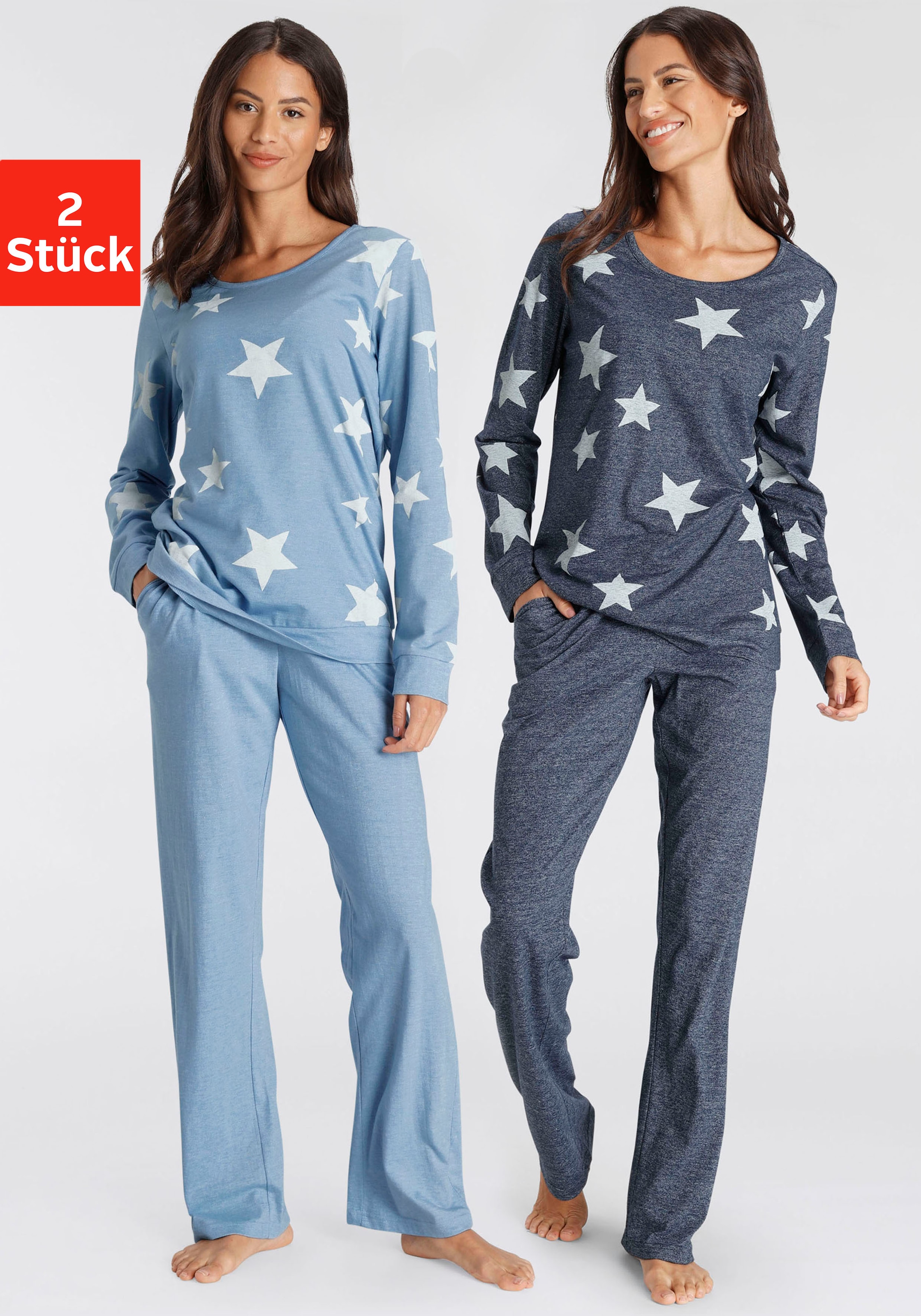 Vivance Dreams Pyjama 2 Stück, 4 tlg. in melierter Optik mit Sternen
