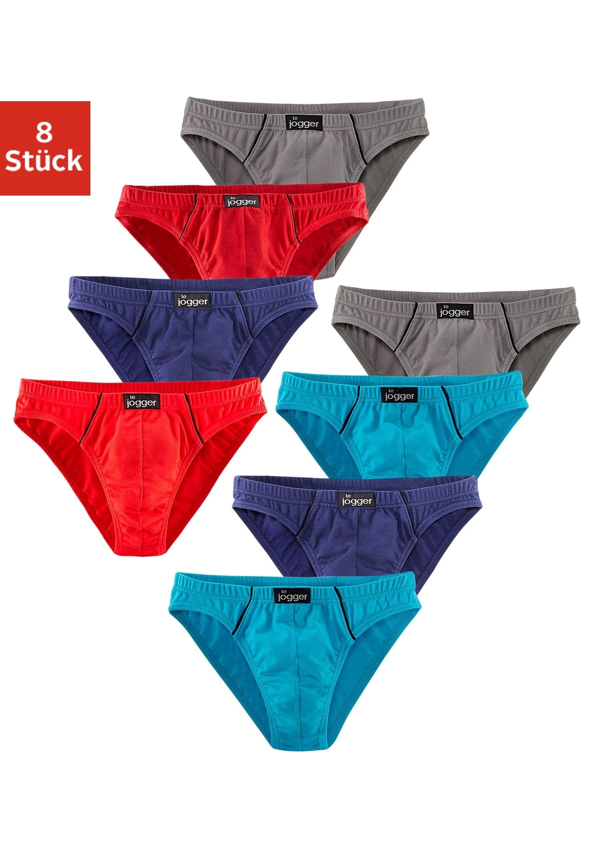 le jogger® Slip »Minislip« Packung, 8 Stk., knappe Form, schöne Farben mit kontrastfarbenen Pipings