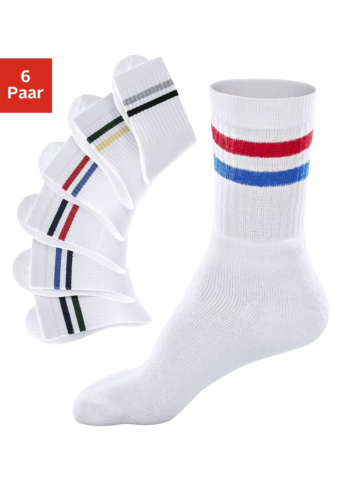 Go in Freizeitsocken Packung, 6 Paar tlg. mit farbigen Streifen
