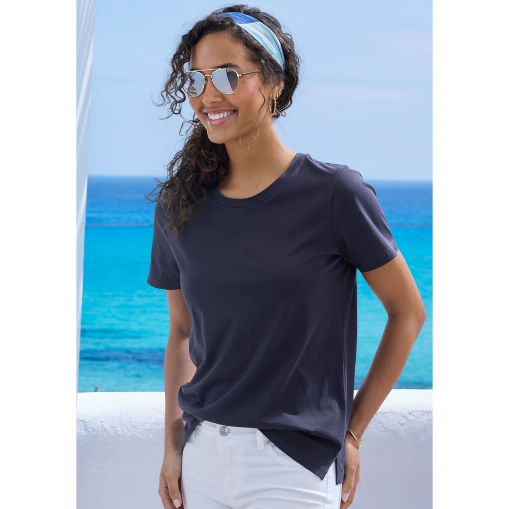 Beachtime T-Shirt »mit modischem Schlitz am Saum«, (3er-Pack), aus hochwertiger Baumwoll-Qualität